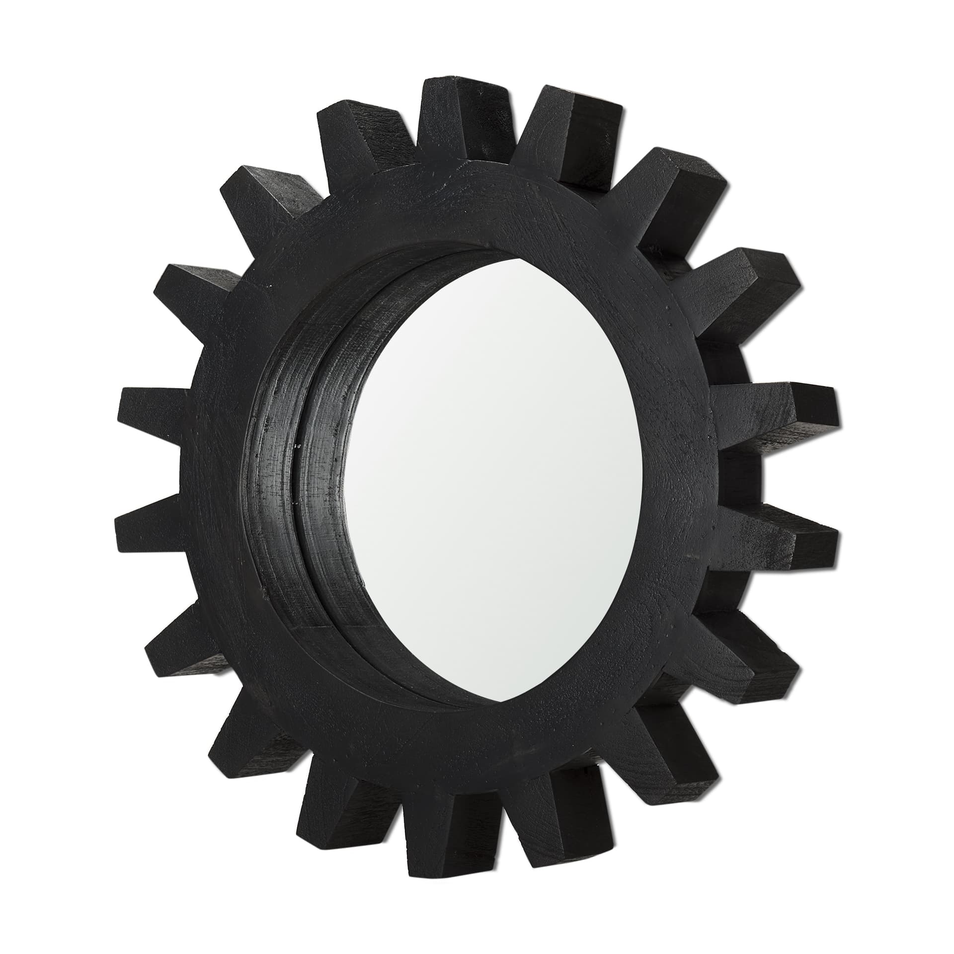 Sundance Cog 17" Round Black Wood Frame Mirror — product photograph
