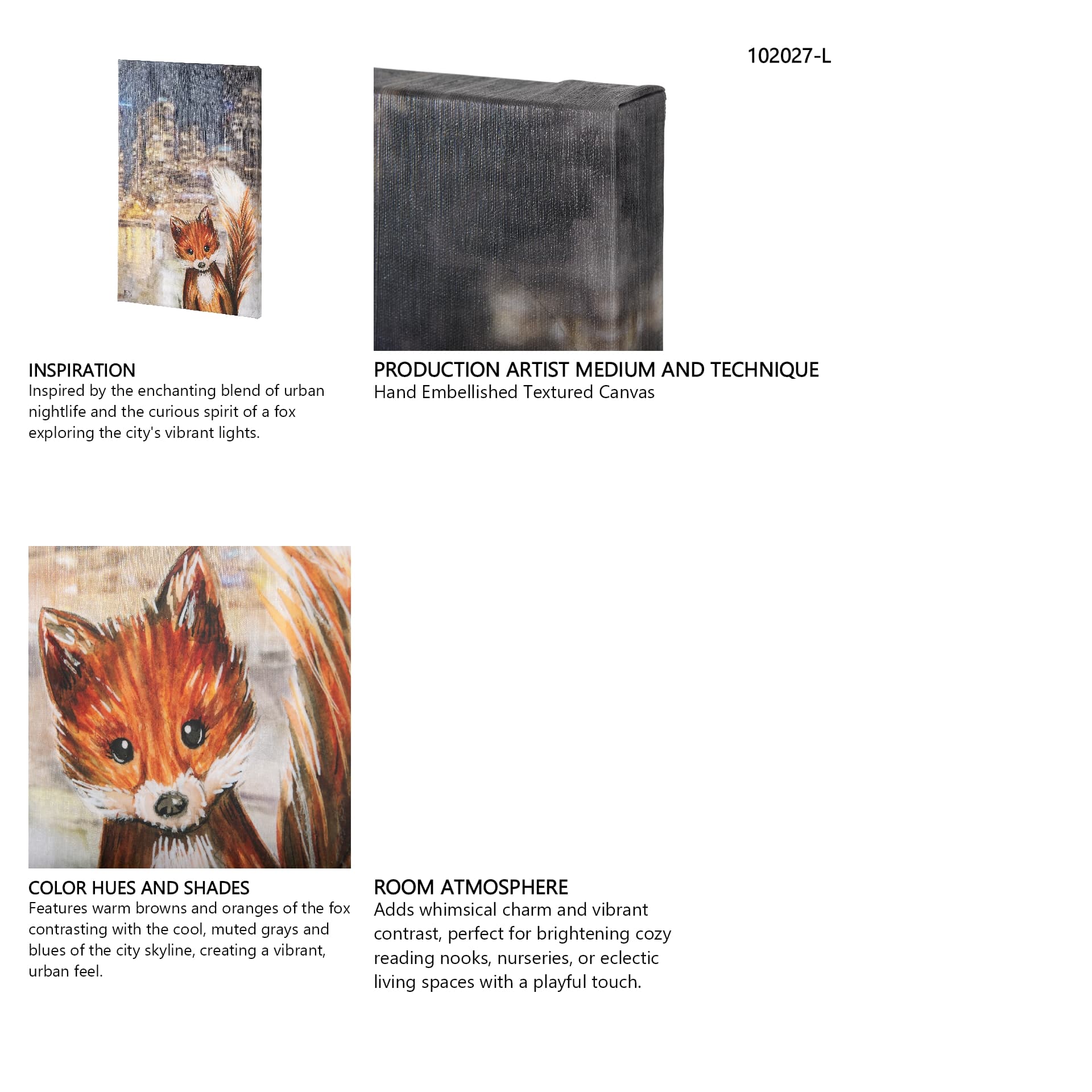 City Fox by Mercana Studio a Hand Embellished Textured Canvas — in a styled room