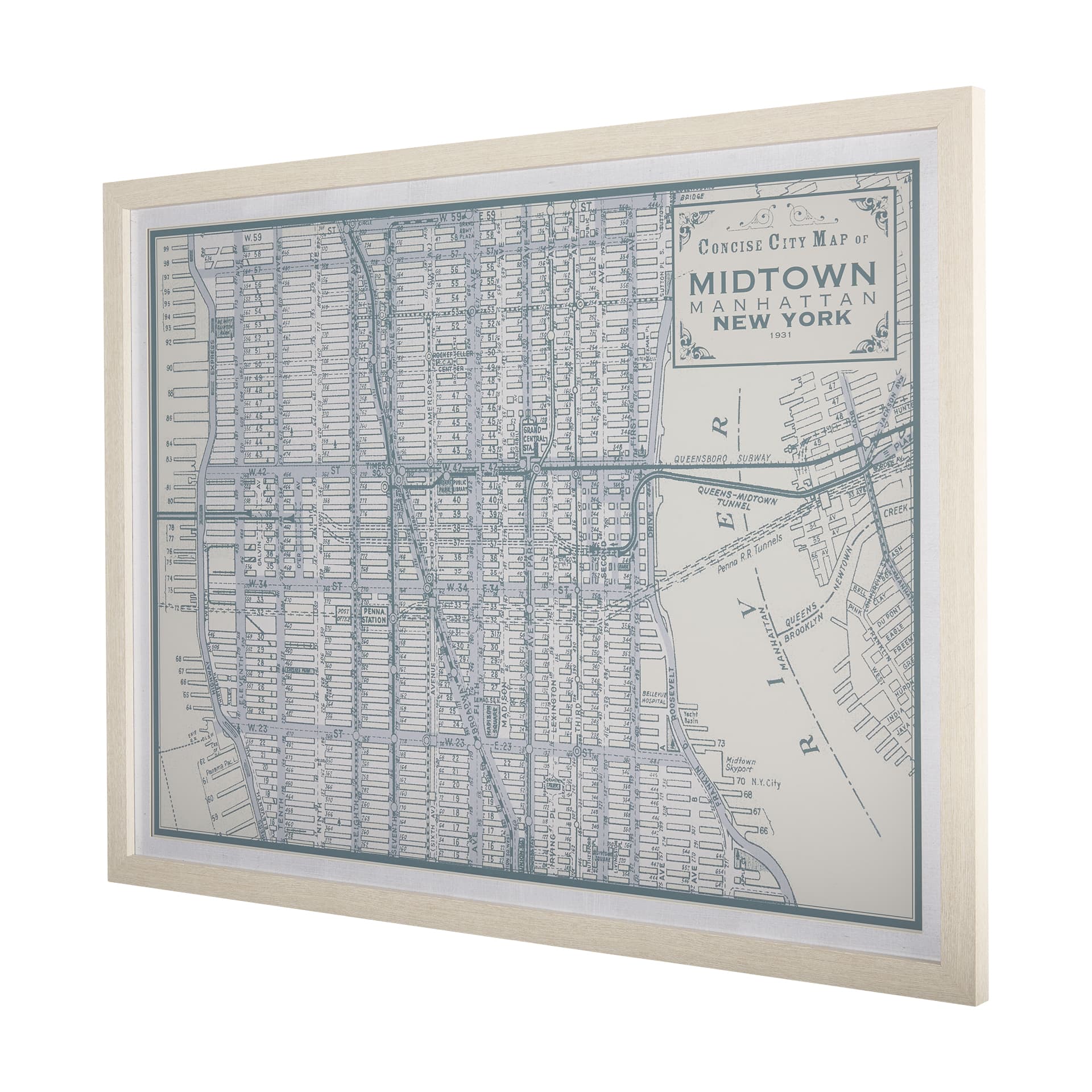 Manhattan Map I by Mercana Studio a Hand Embellished Textured Framed Art Print Matted under Glass — product photograph
