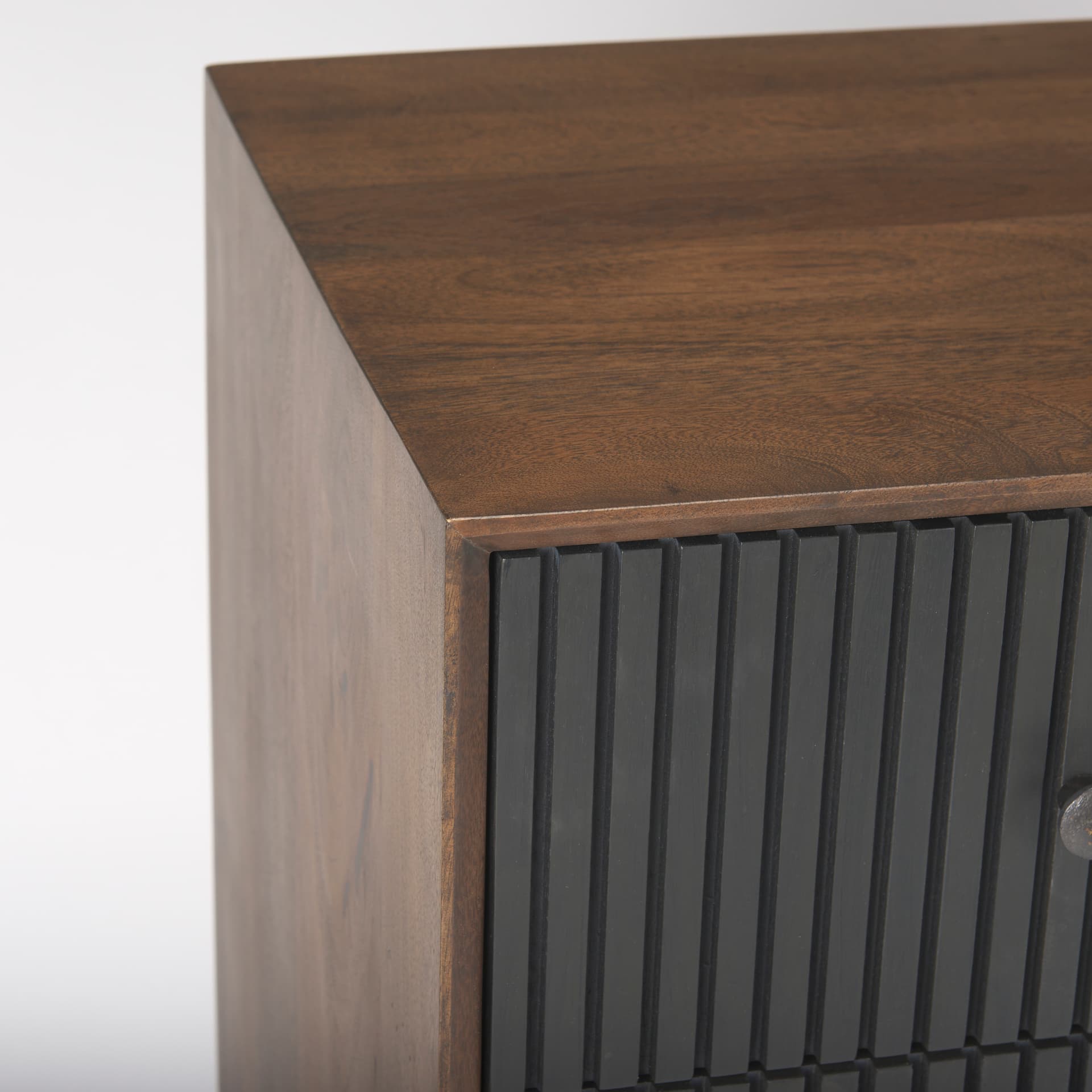 Grace 35.5L x 18.0W x 31.0H Medium Brown Wood W/Black Metal Frame 3 Drawer Accent Cabinet — product photograph