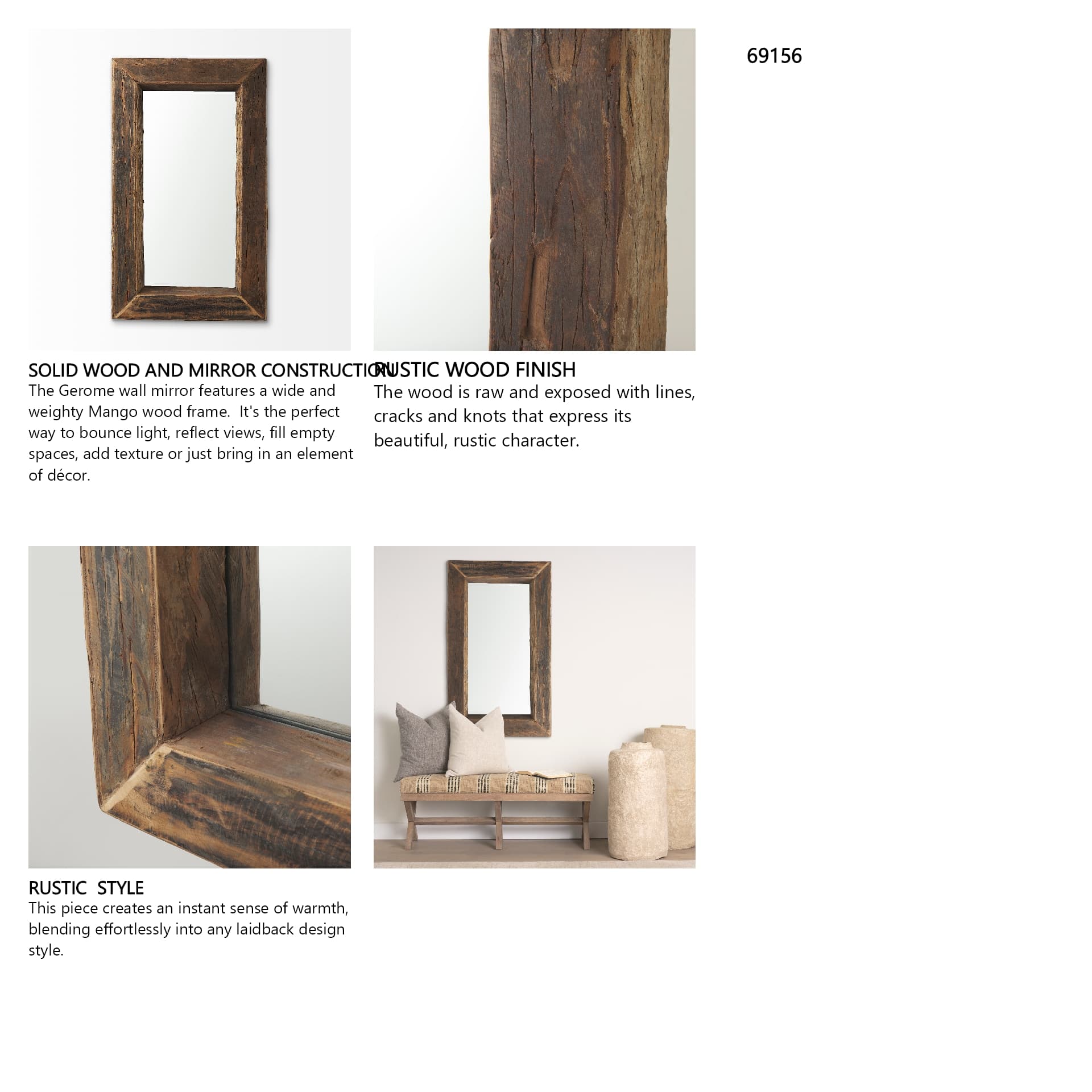 Gerome 28 x 48 Brown Wood Frame Rectangular Wall Mirror — in a styled room