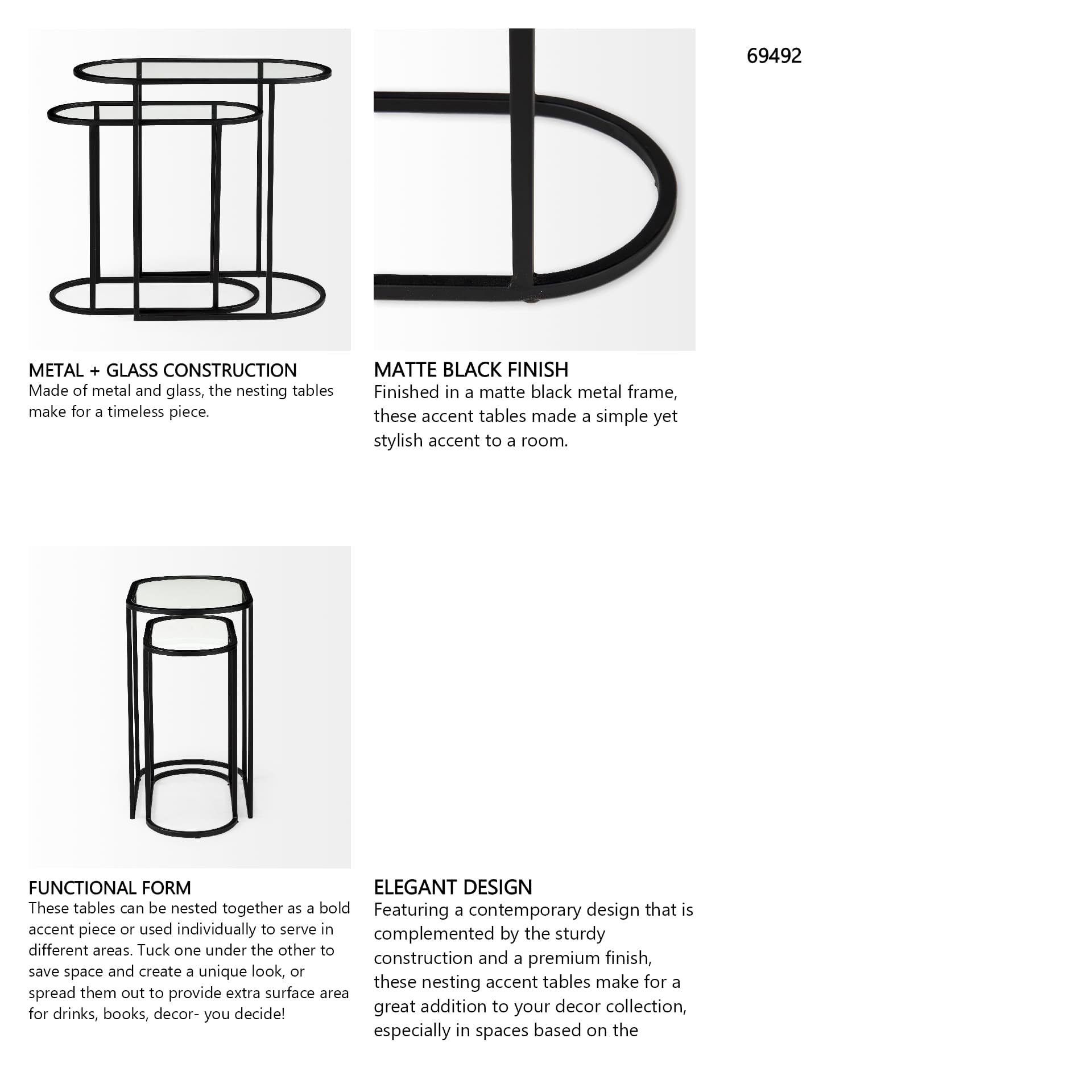 Celine 24.2 L x 12.6 W x 22.4 H Set of Two Black/Silver Metal and Glass Nesting Accent Tables — product photograph