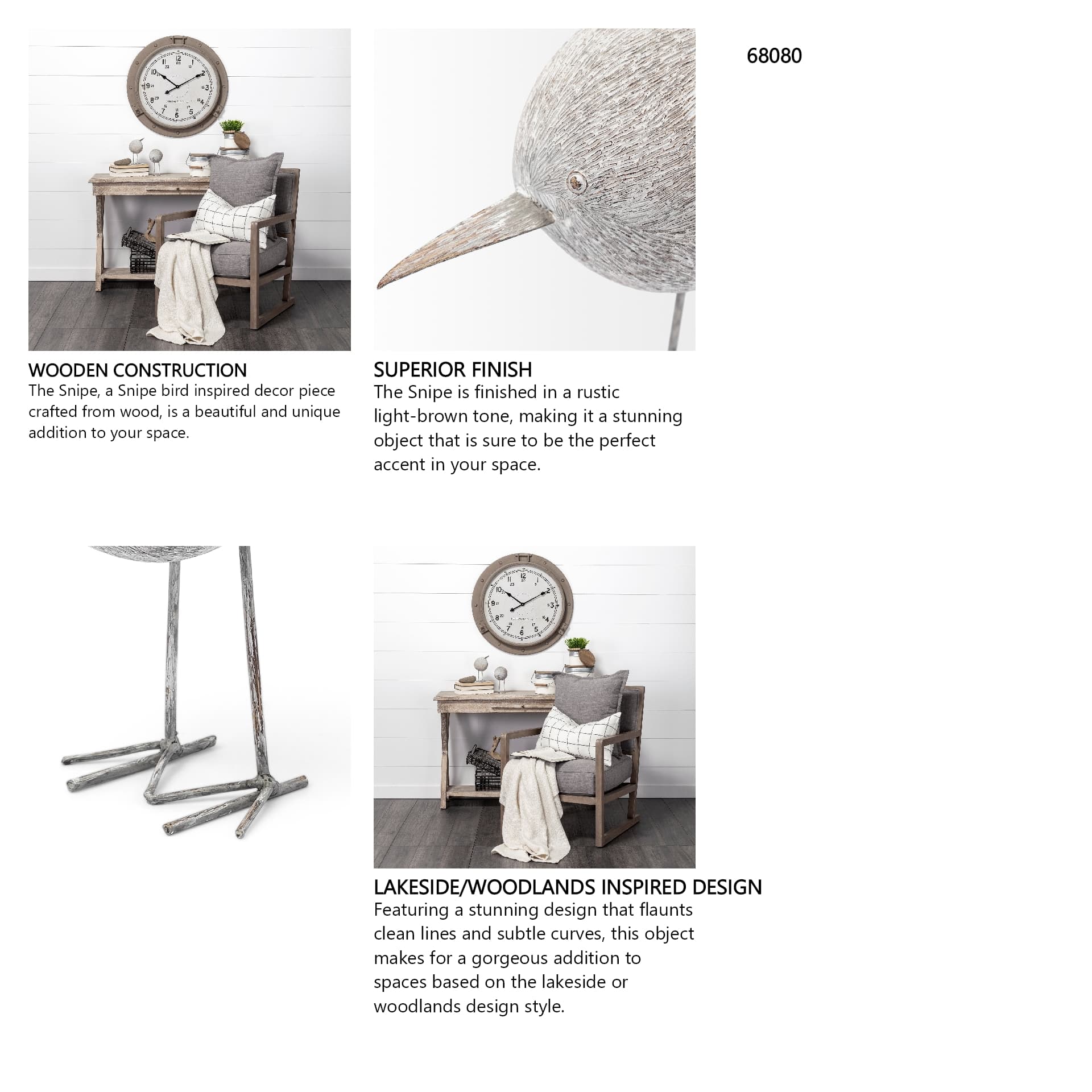 Snipe II 6L x 6W Off-White Resin Bird Ornament W/ Metal Feet — in a styled room