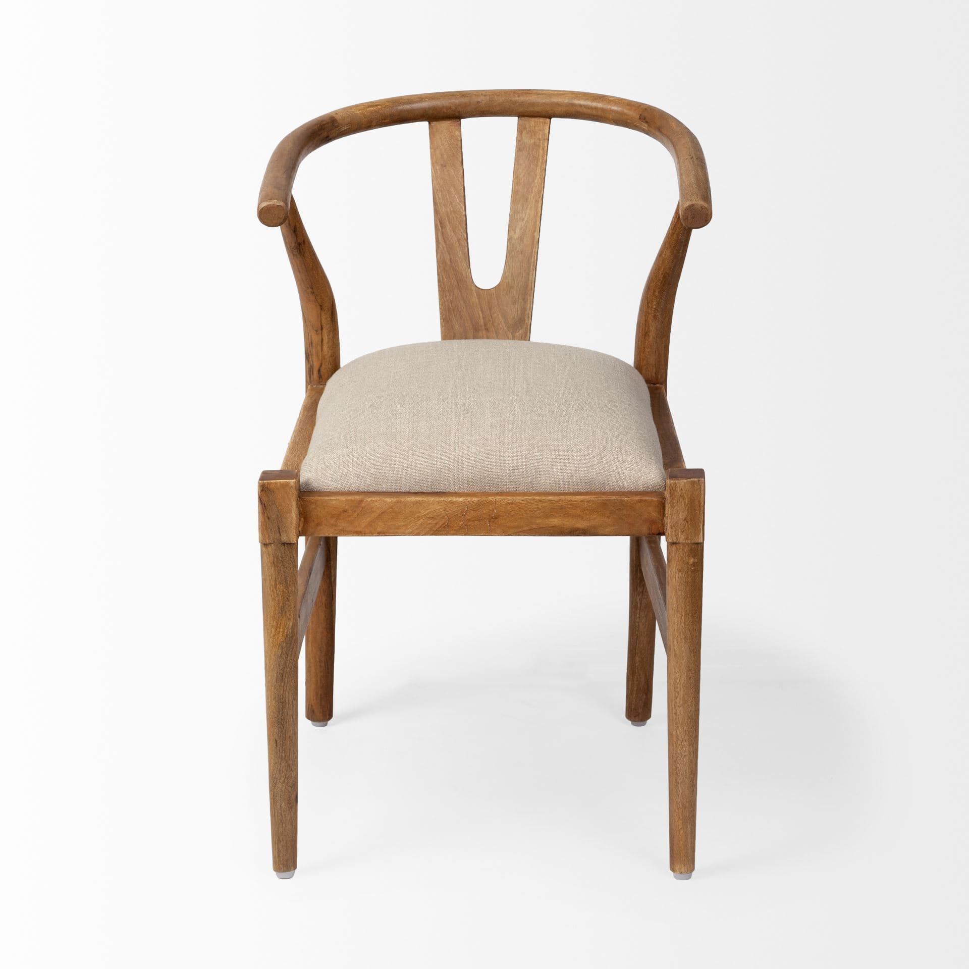 Trixie Curved Back Dining Arm Chair | Cream Fabric w/ Brown Wood — product photograph