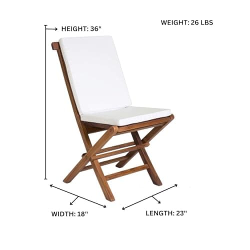 7-Piece Teak Oval Extension Patio Table and Folding Chairs Dining Set - White Cushions — product photograph