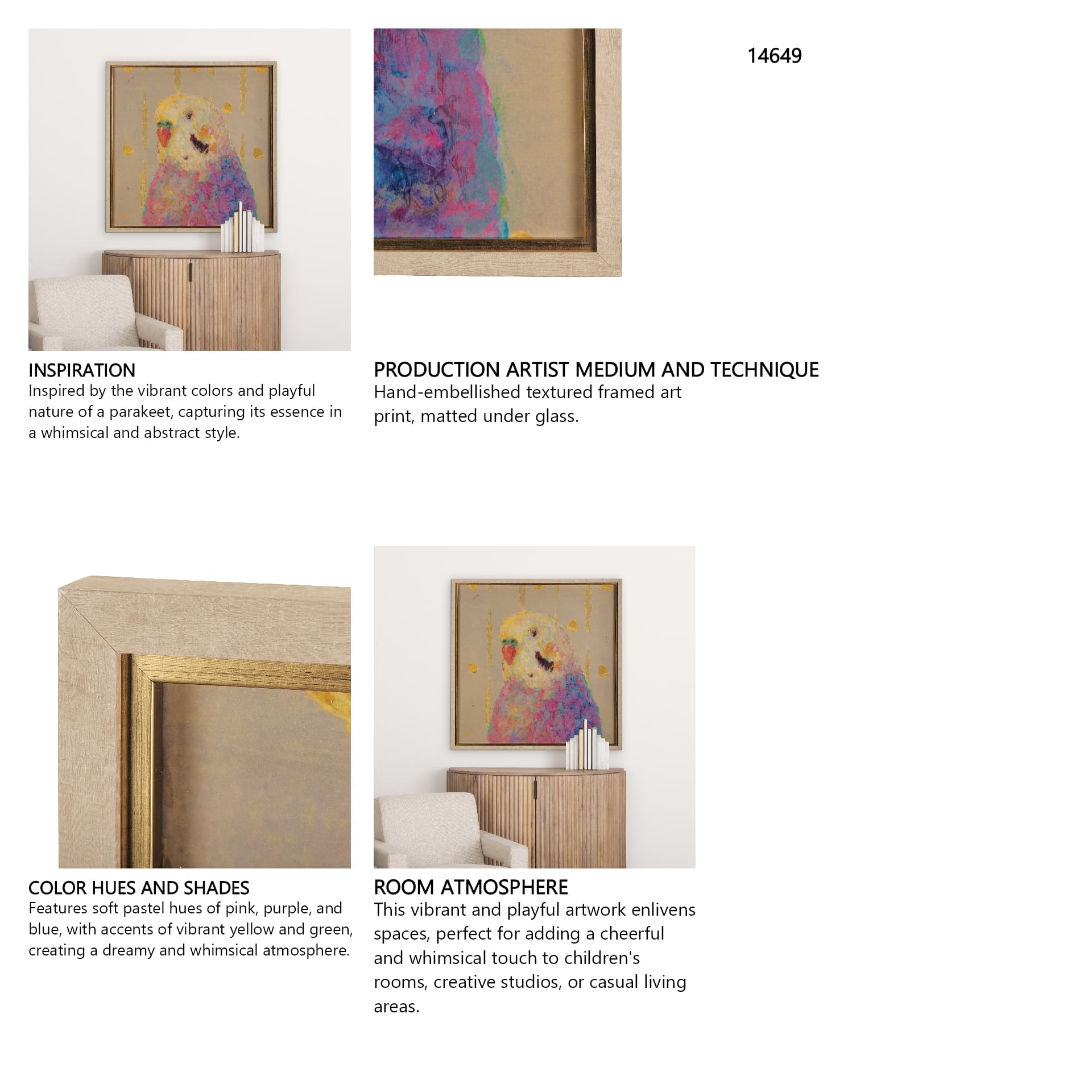Pop Birds - Flight by Mercana Studio Hand Embellished Textured Framed Art Print Matted under Glass — in a styled room