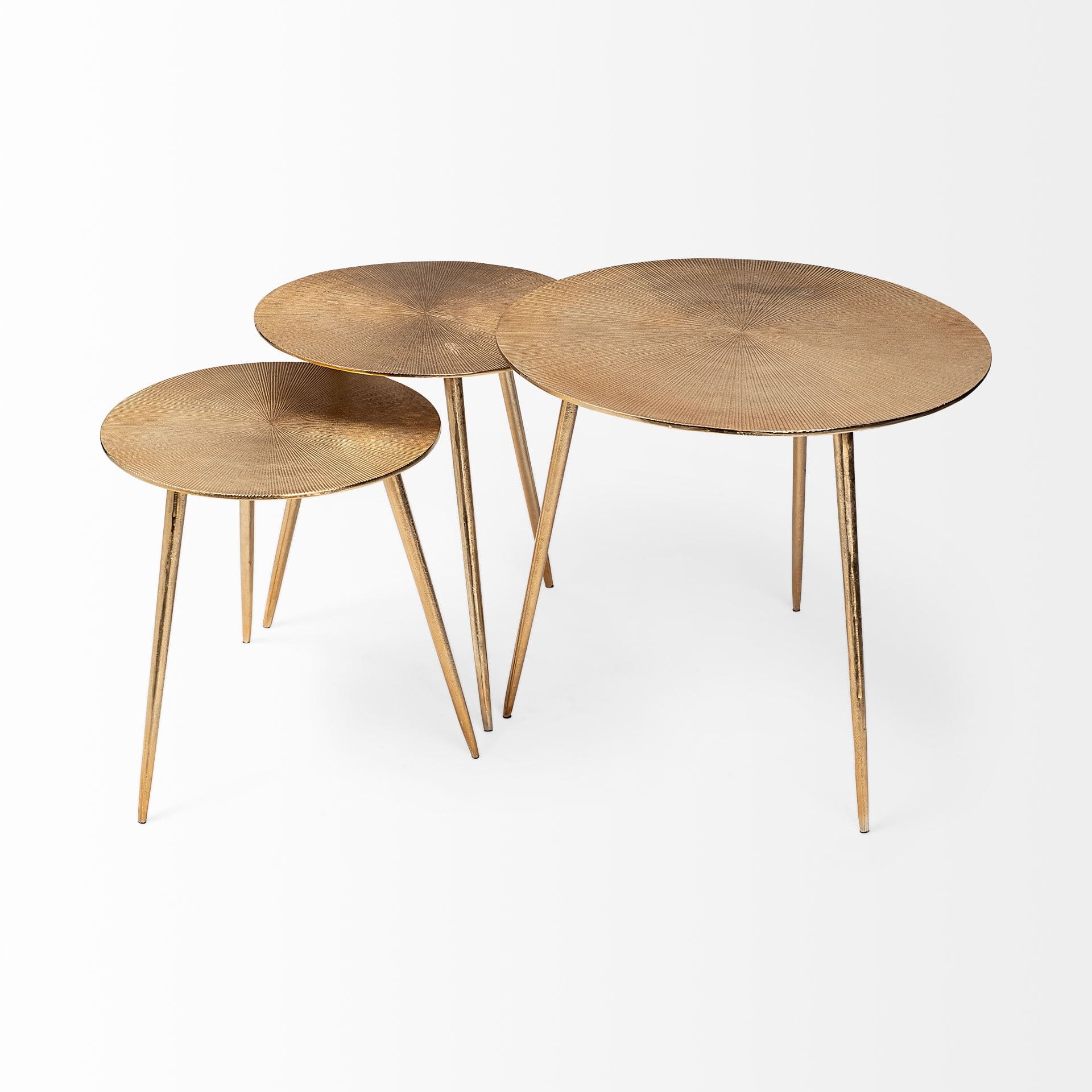 Reva I (Large) 24L x 24W Gold Round Top Cast Aluminum Accent Table — product photograph