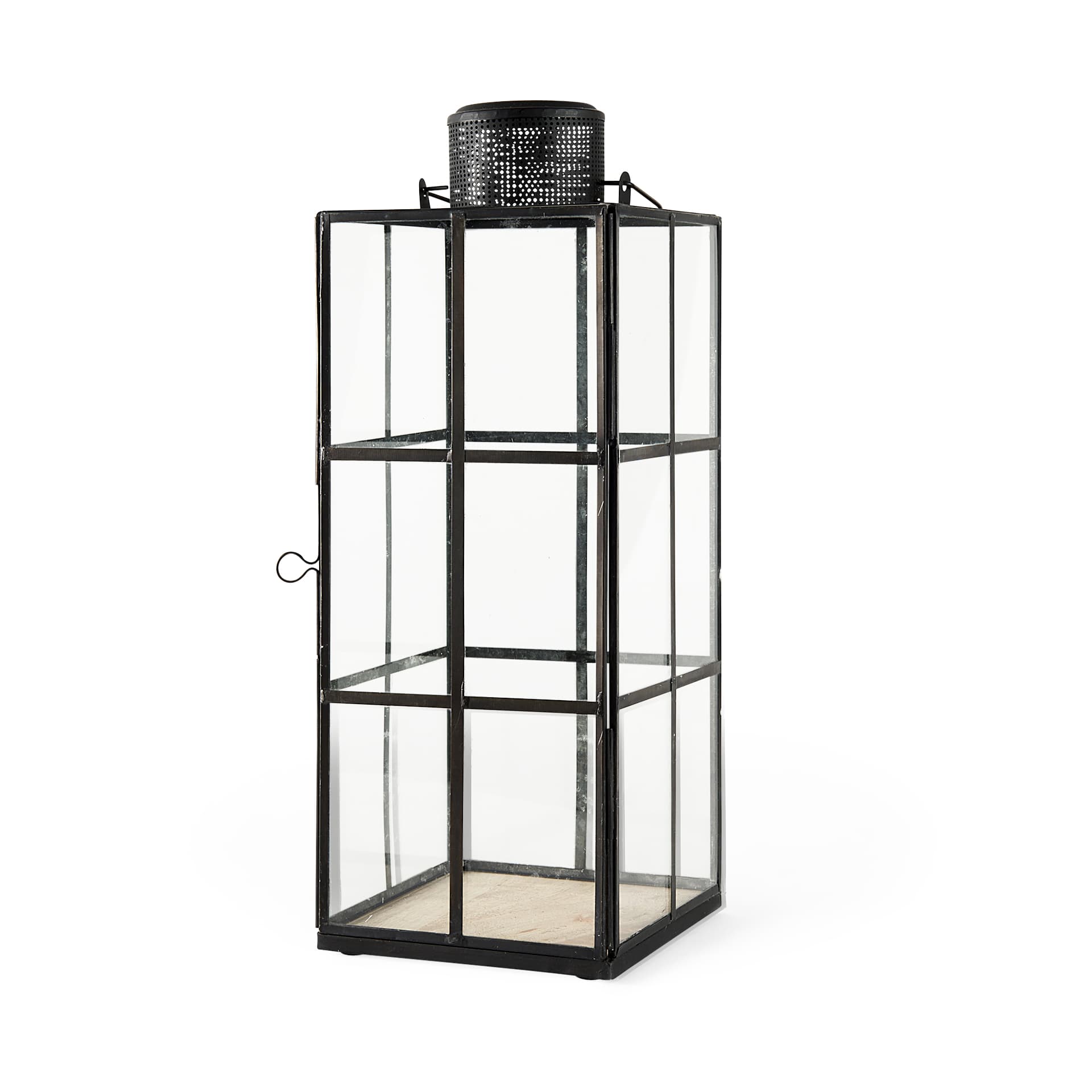 Gamfield 6.1L x 6.1W x 16.7H Large Black Metal and Glass Lantern — product photograph