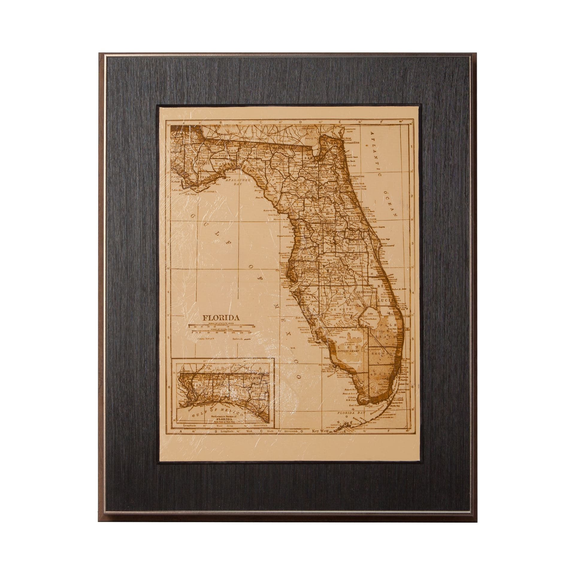 Vintage Florida Map by Mercana Studio a Hand Embellished Textured Framed Art Print — product photograph