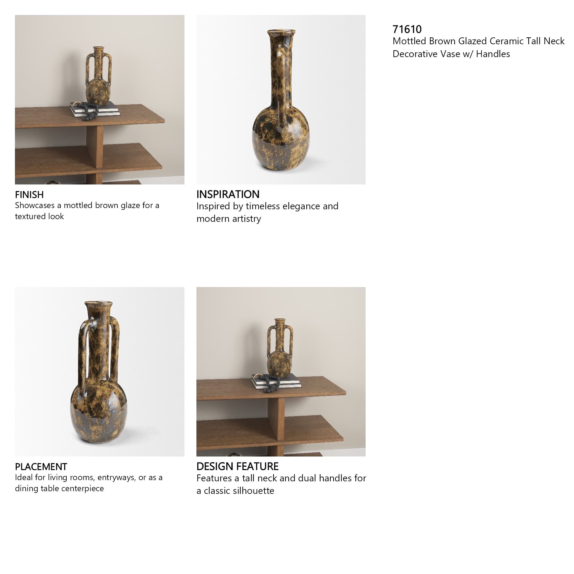 Aven Mottled Brown Glazed Ceramic Tall Neck Decorative Vase w/ Handles — in a styled room