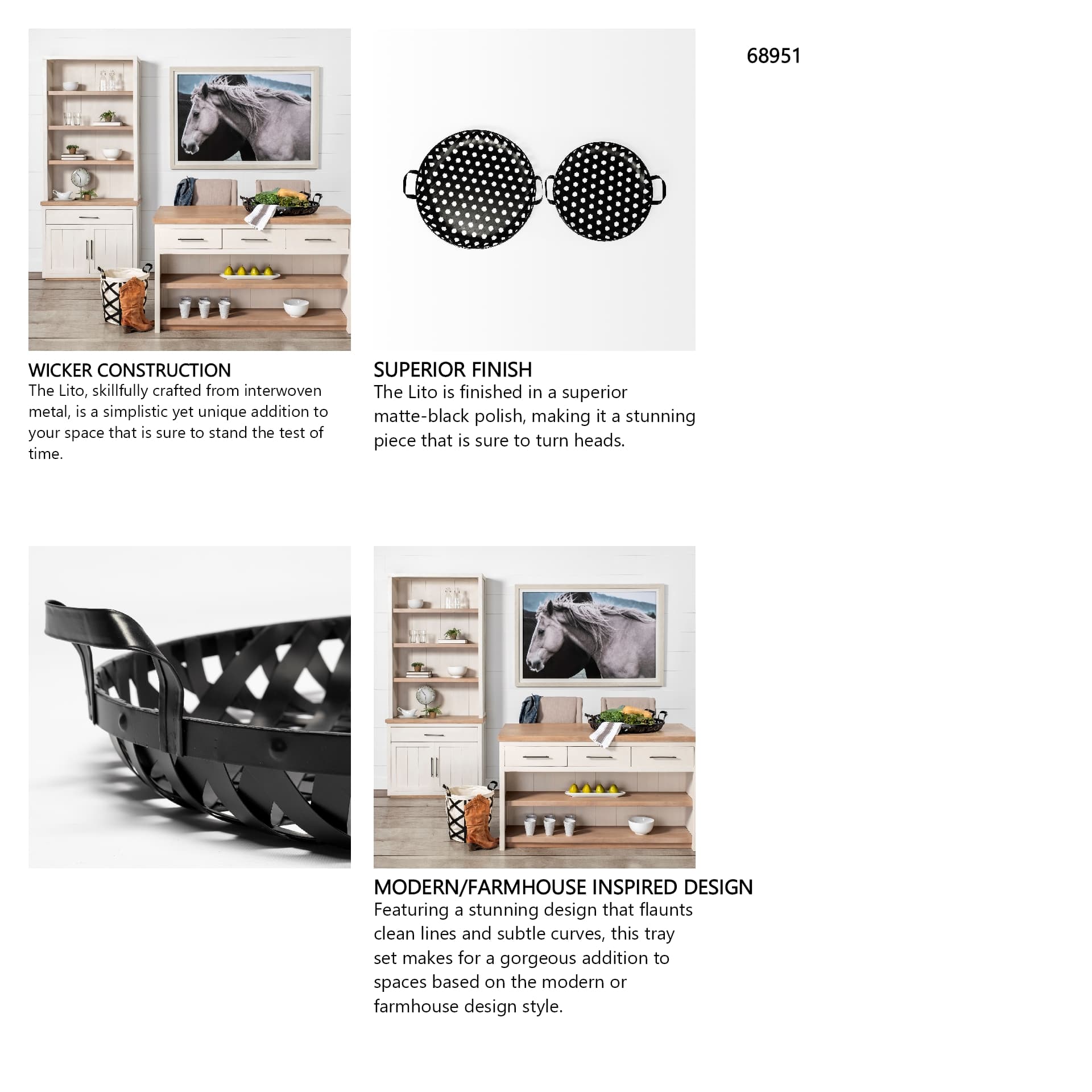 Lito (Set of 2) Black Woven Metal Round Serving Trays — in a styled room