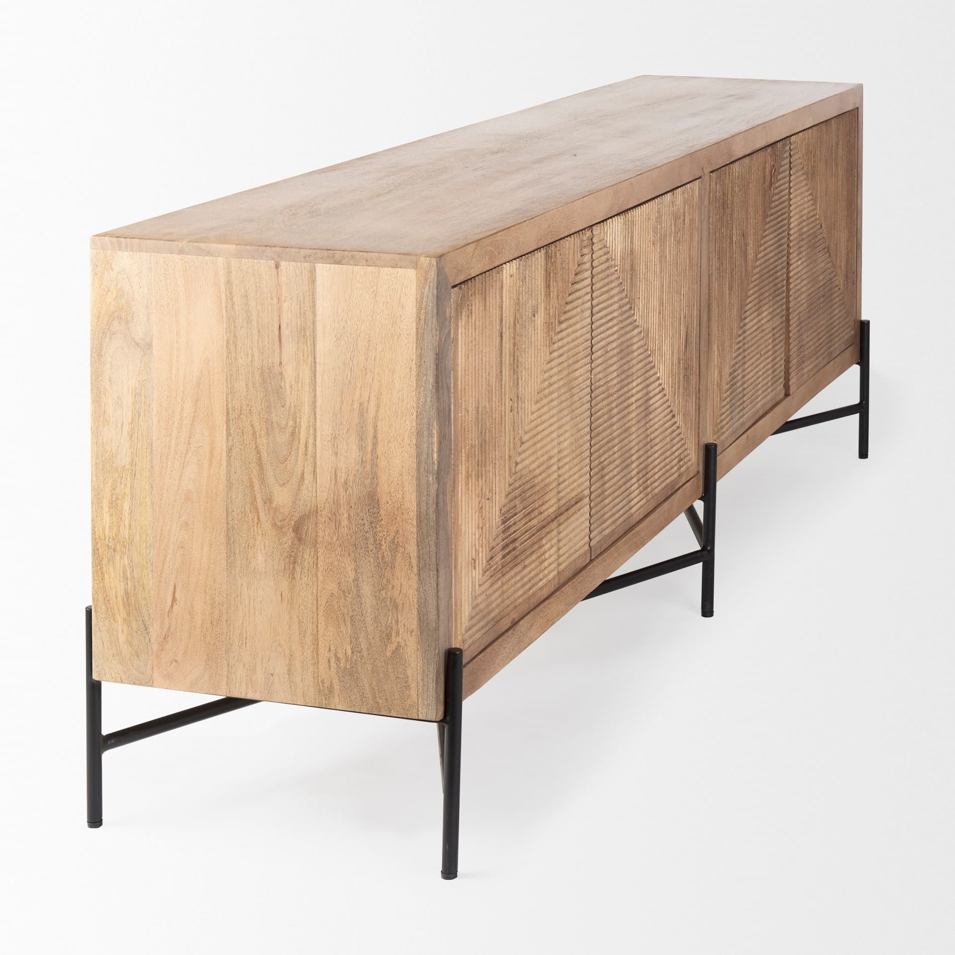 Cairo 78x19 Brown Solid Wood Black Metal Base 4 Door Cabinet Sideboard — product photograph