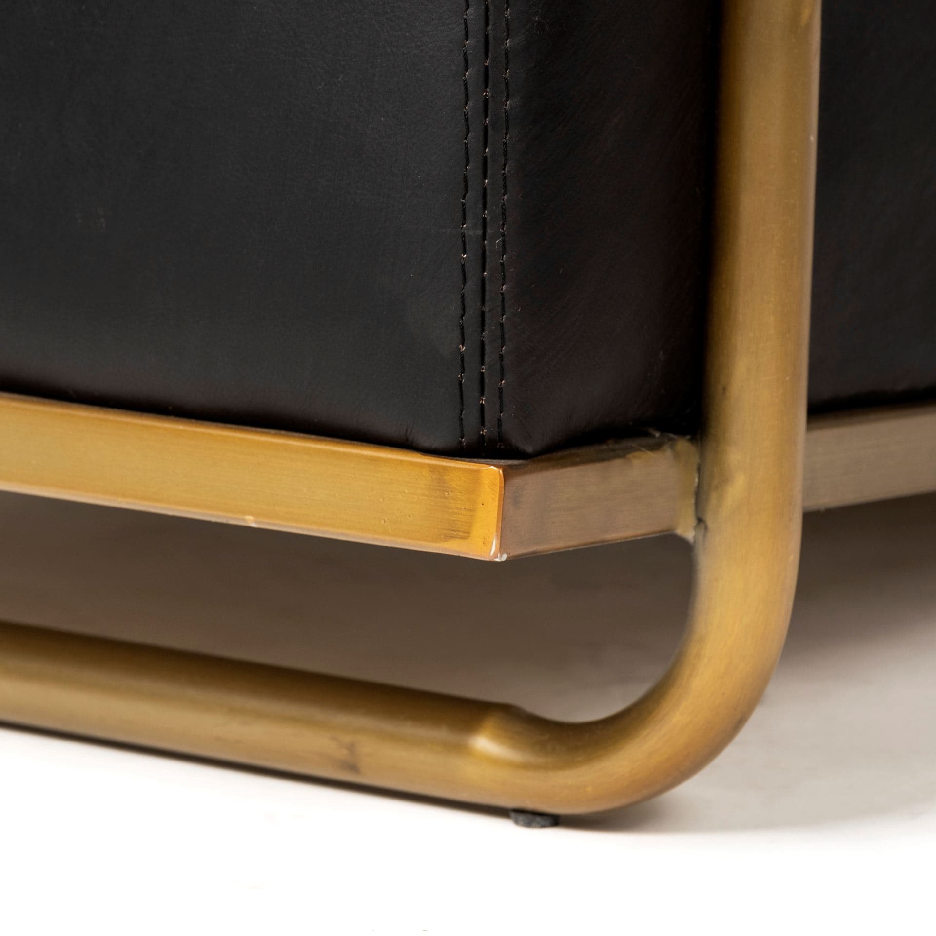 Horace I Black Leather Diamond Pattern w/Gold Iron Frame Accent Chair — product photograph