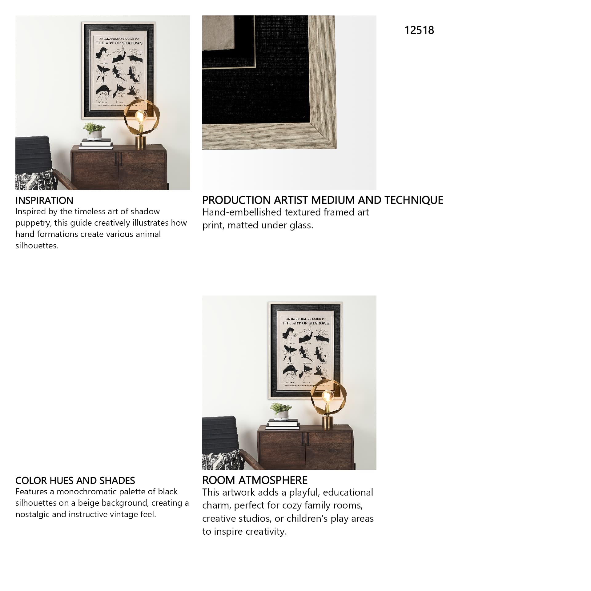 The Art of Shadows X by Mercana Studio Hand Embellished Textured Framed Art Print Matted under Glass — in a styled room