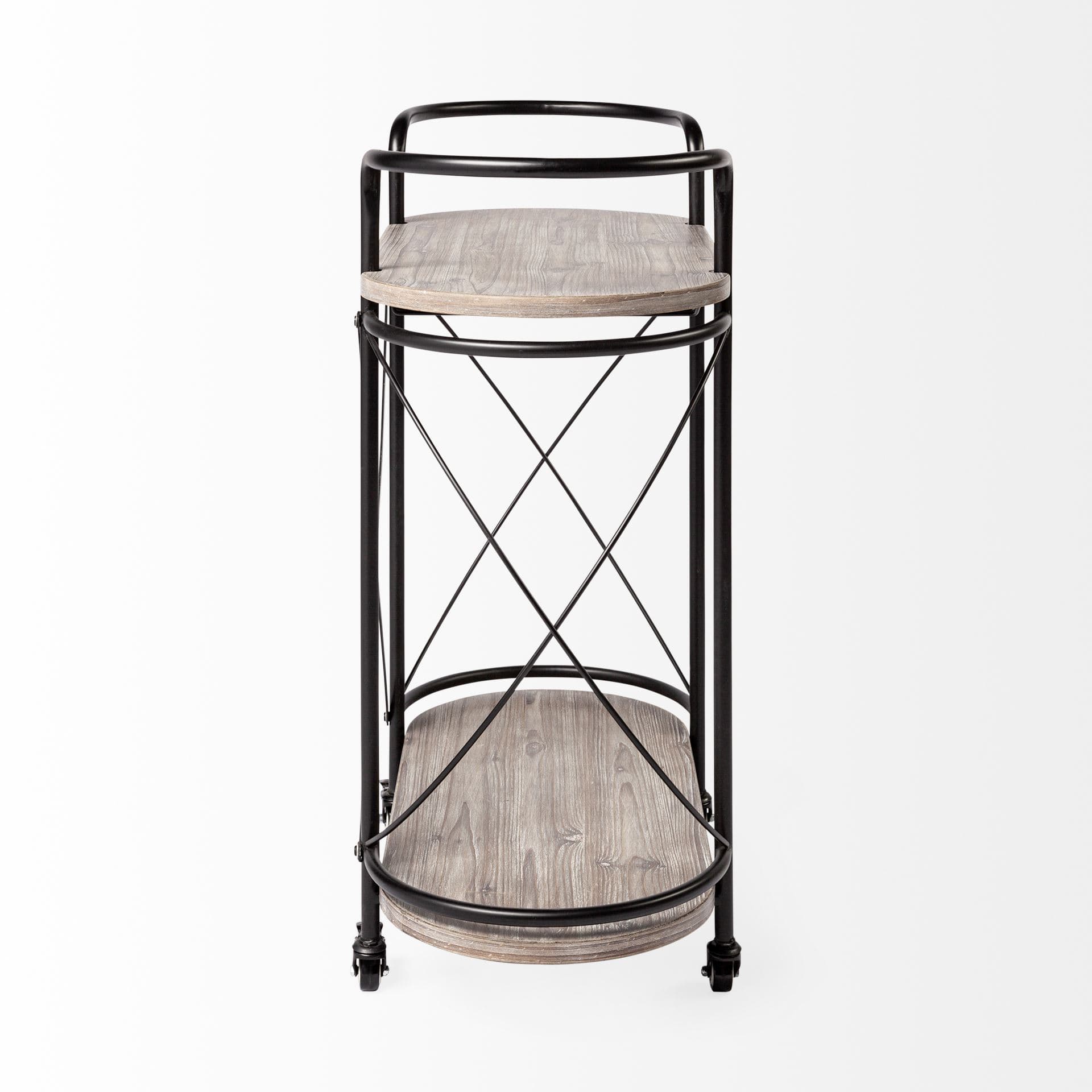 Marlon Black Metal Frame Two Tier Shelves w/Stemware holder Bar Cart — product photograph