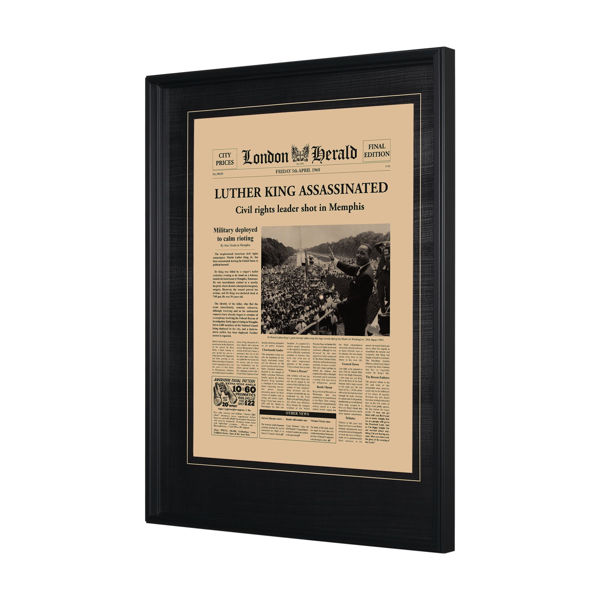 Luther King Assassinated by Vintage Collection Hand Embellished Framed Art Photo Matted under Glass — product photograph