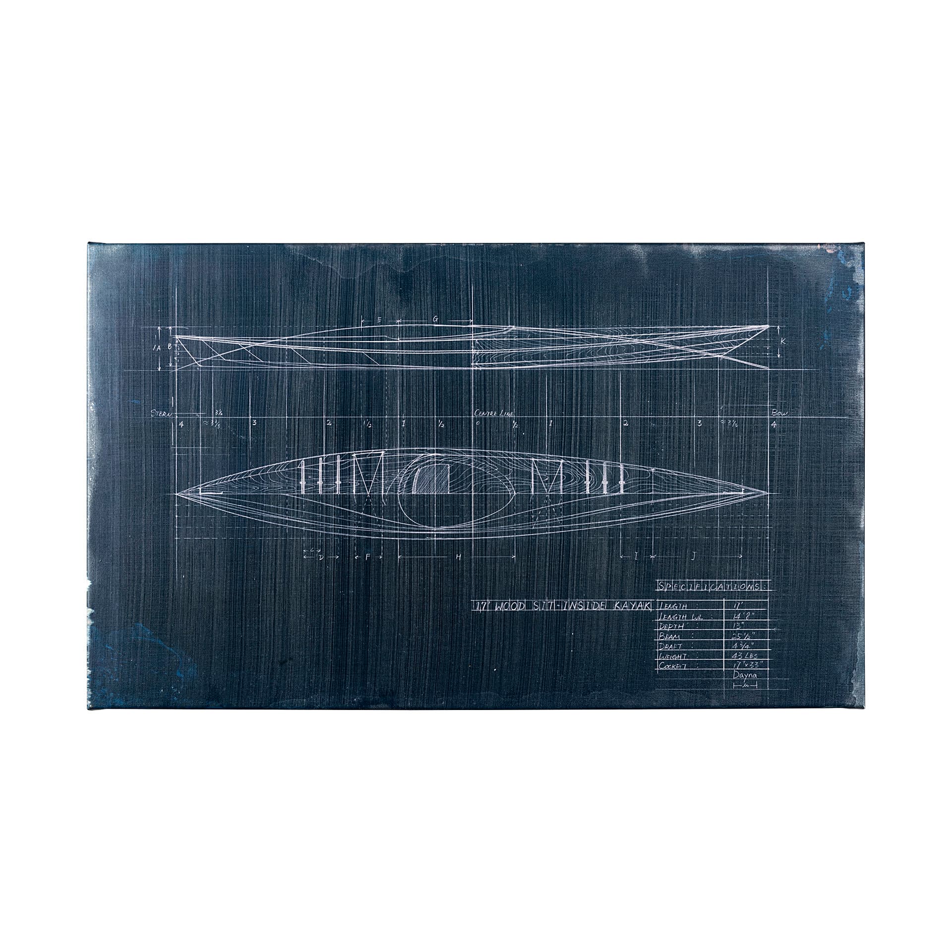 Kayak Blueprint (50 x 30) by Fiona H a Hand Embellished Textured Canvas — product photograph