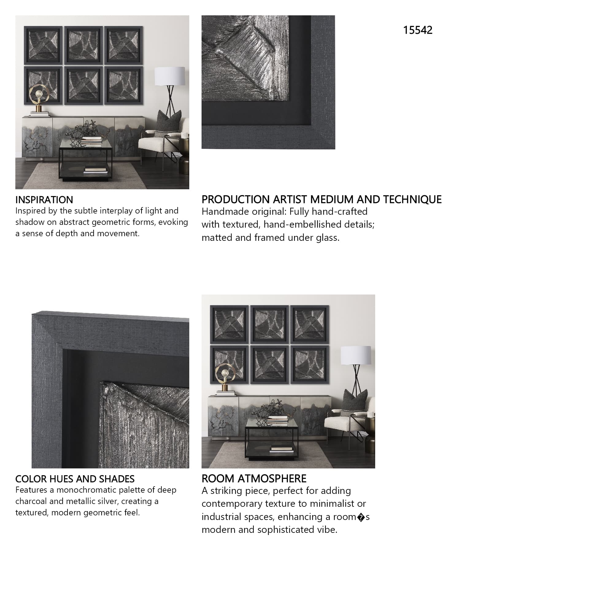 Spelter by Studio M a handmade Original Framed 3D Textured Artwork under Glass — in a styled room
