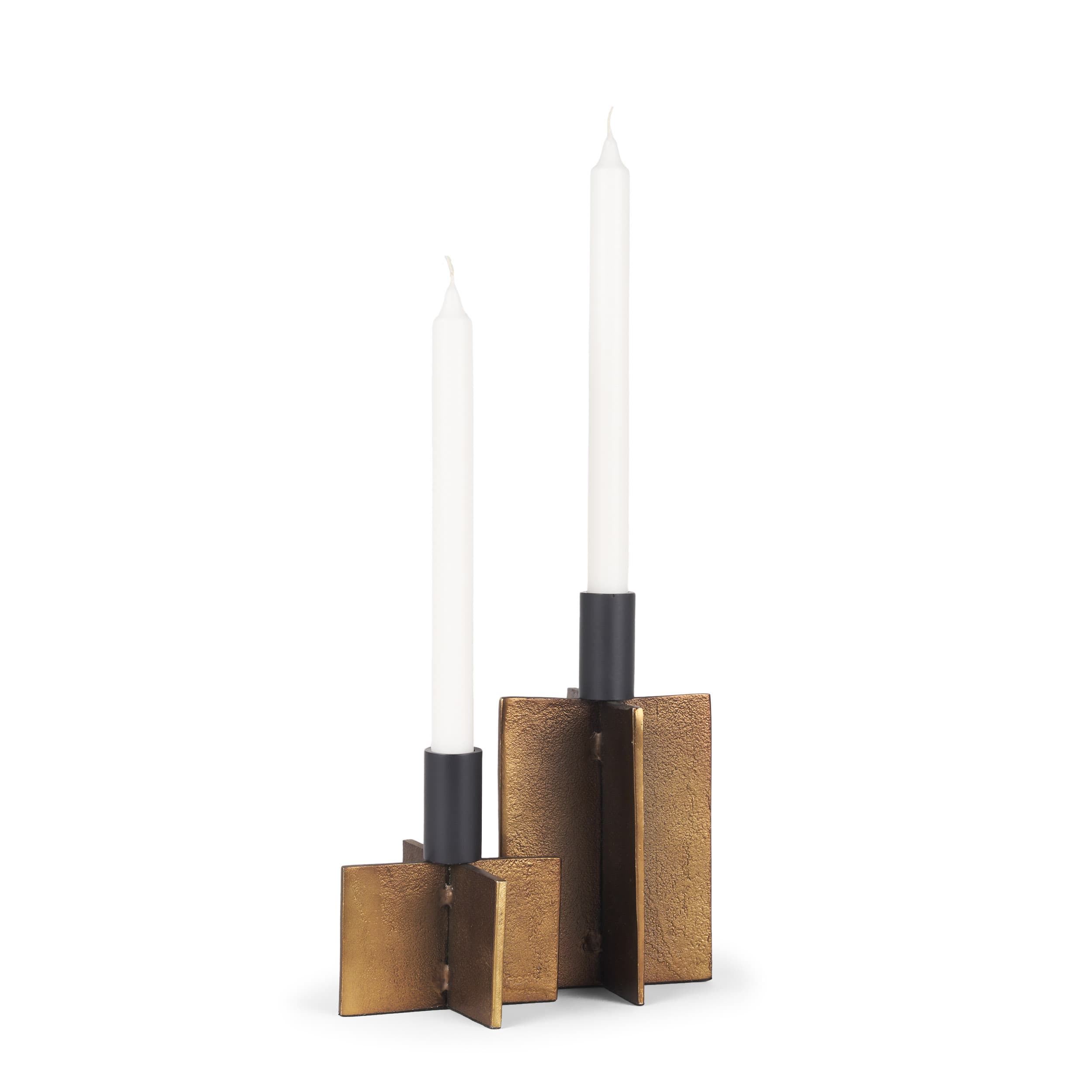 Pia Antiqued Gold w/ Black Metal Taper Candleholder (Set of 2) — product photograph