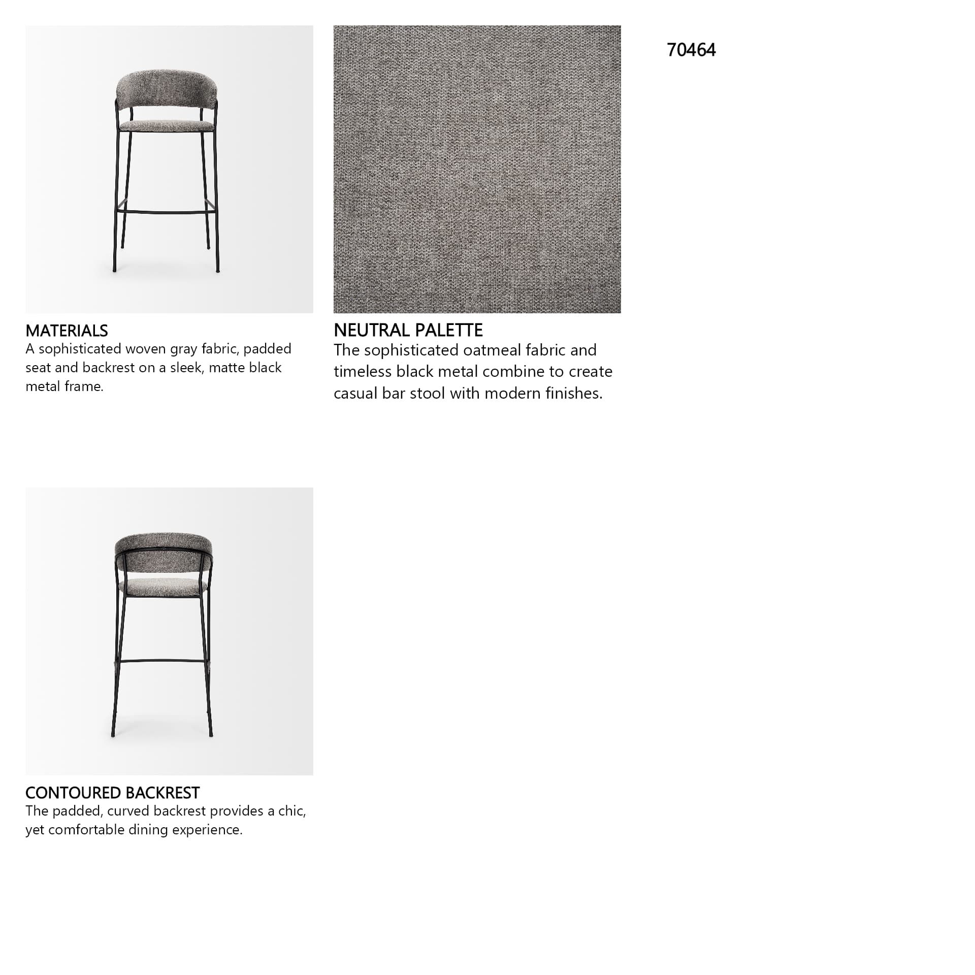 Carolyn Backless 39.8in Seat Bar Stool | Gray Fabric w/ Stool — product photograph