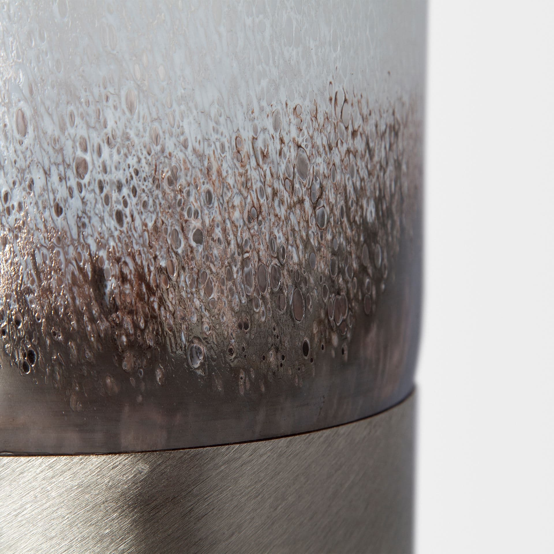 Baltic II Large White Brushed Silver Metal Bottom Glass Vase — product photograph