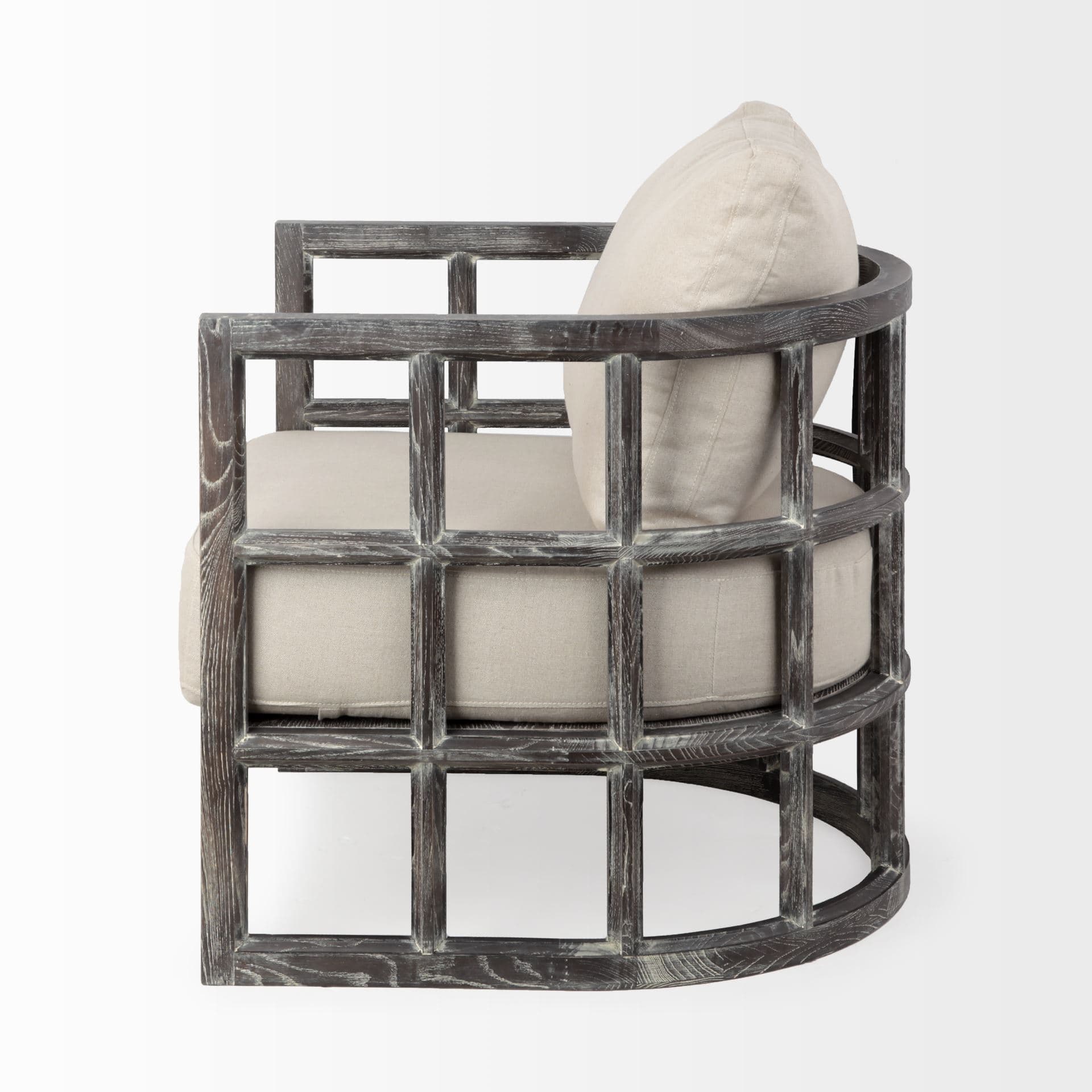 Skylar I Cream Fabric Covered Cushioned Demi-Lune Wooden Frame Accent Chair — product photograph