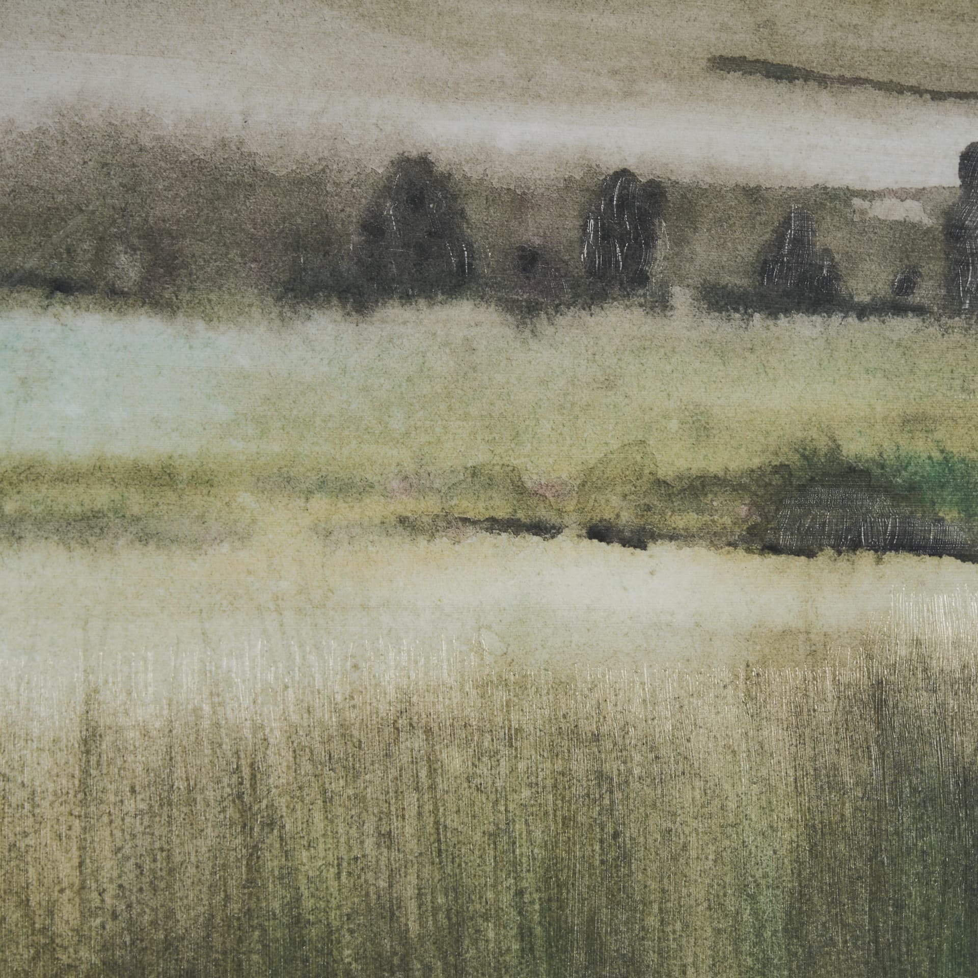 Rolling Fields II Hand Embellished Brown Framed Watercolor Art Print on Paper Mounted with Backing — product photograph