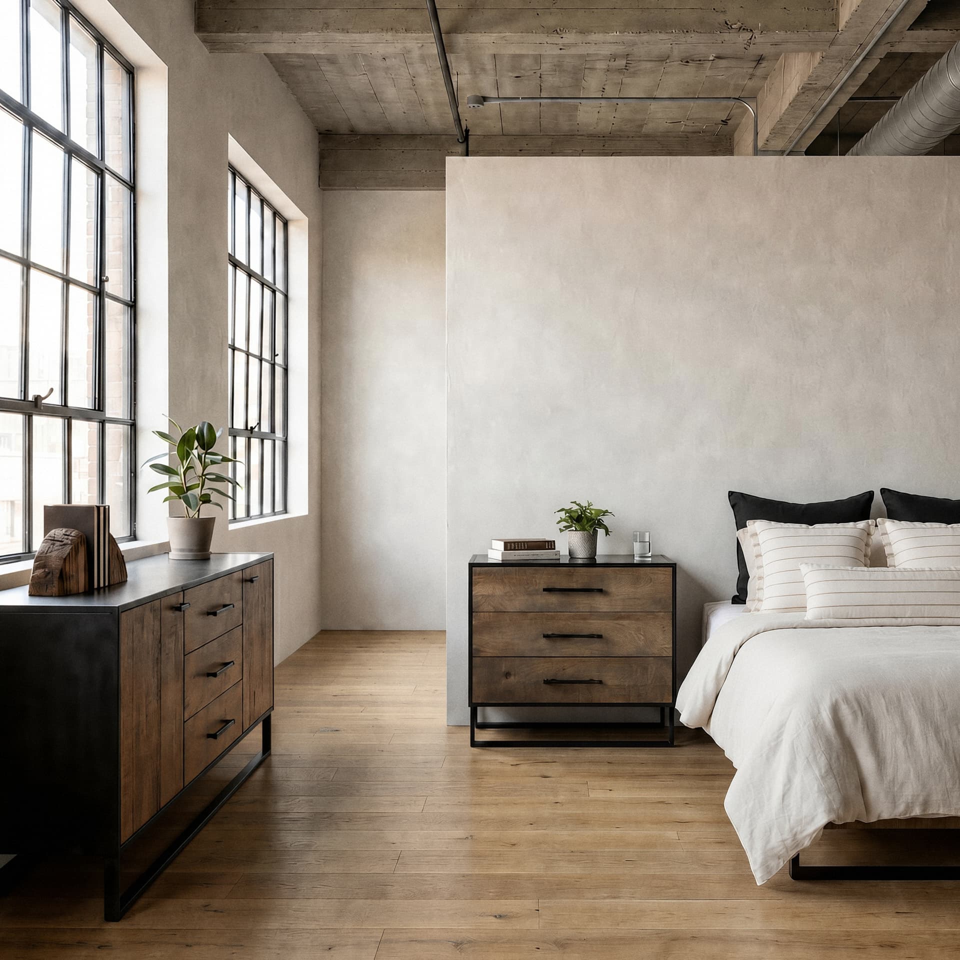 Alvin 82x20 Brown Solid Wood With Black Metal Frame 3 Drawer 2 Cabinet Door Sideboard — in a styled room