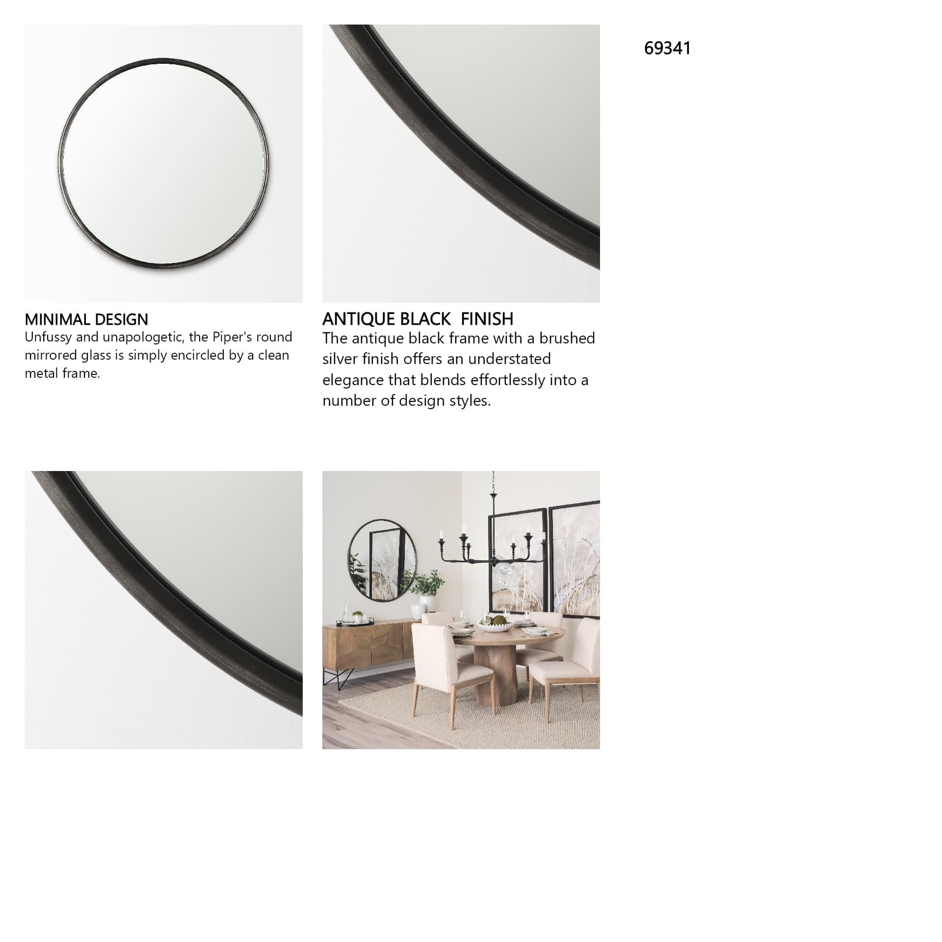 Piper 35.8L x 1.0W x 35.8H Small Black Metal Round Wall Mirror — in a styled room
