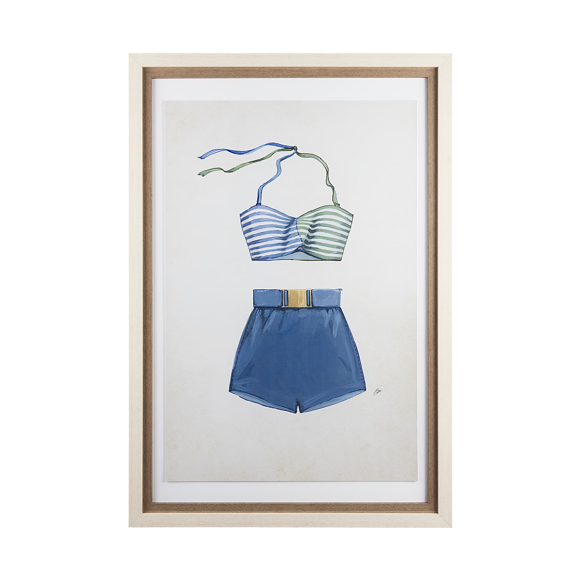 Swimsuit Blue by Mercana Studio a Hand Embellished Textured Framed Art Print Matted under Glass — product photograph