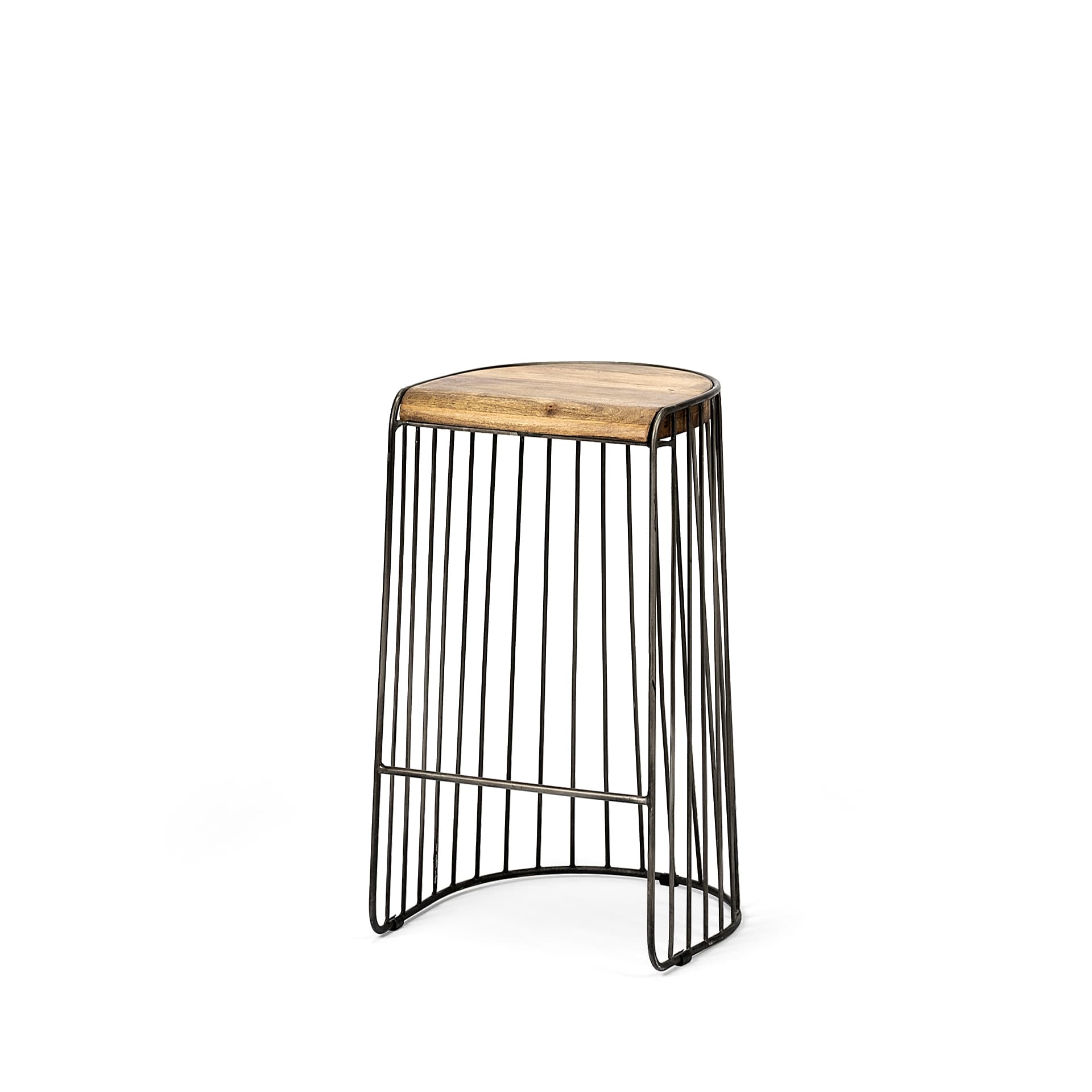 Seagram Backless 30.5in Seat Bar Stool | Brown Wood w/ Black Metal — product photograph