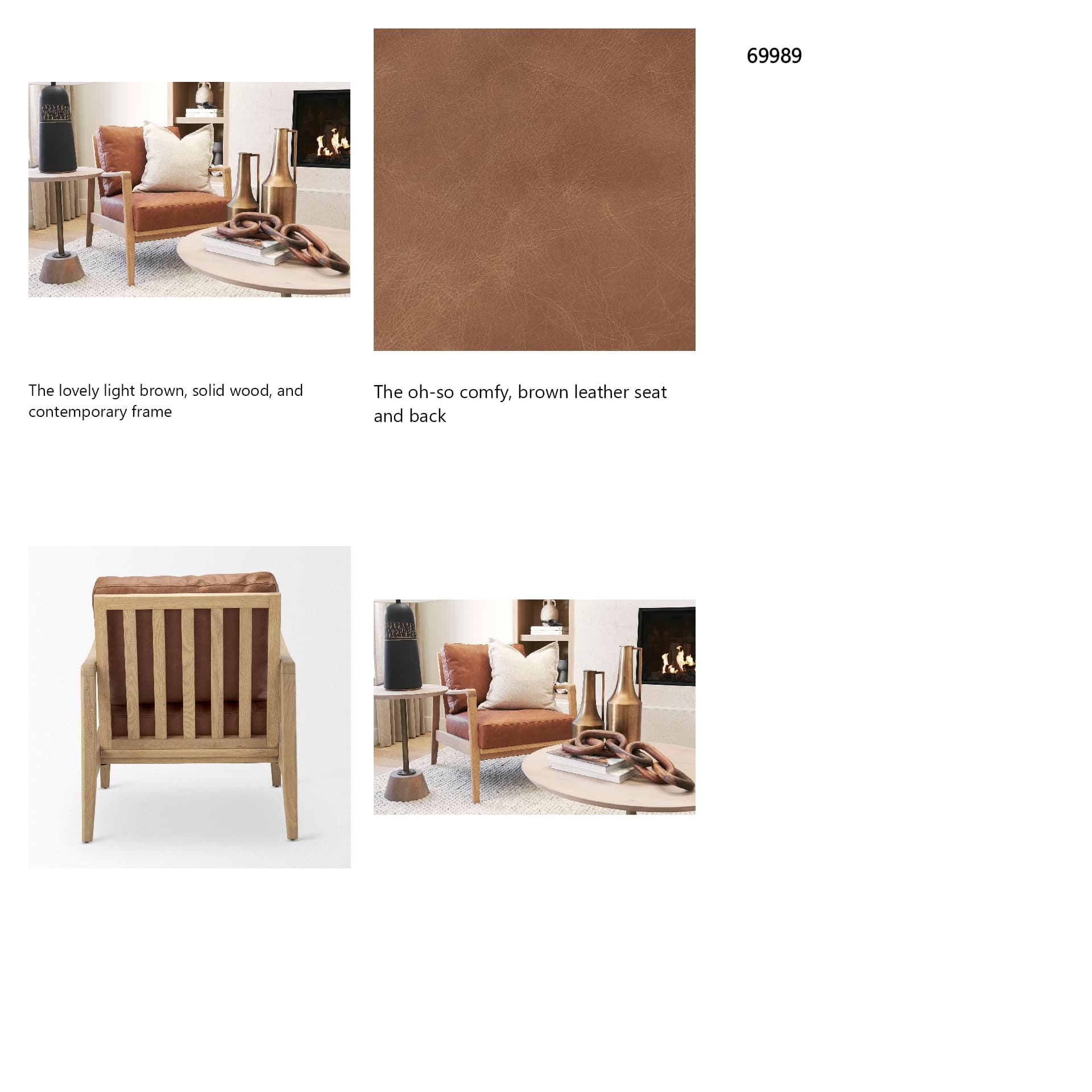 Raeleigh 28.0L x 34.1W x 34.4H Cognac Leather W/ Light Brown Wood Frame Accent Chair — in a styled room