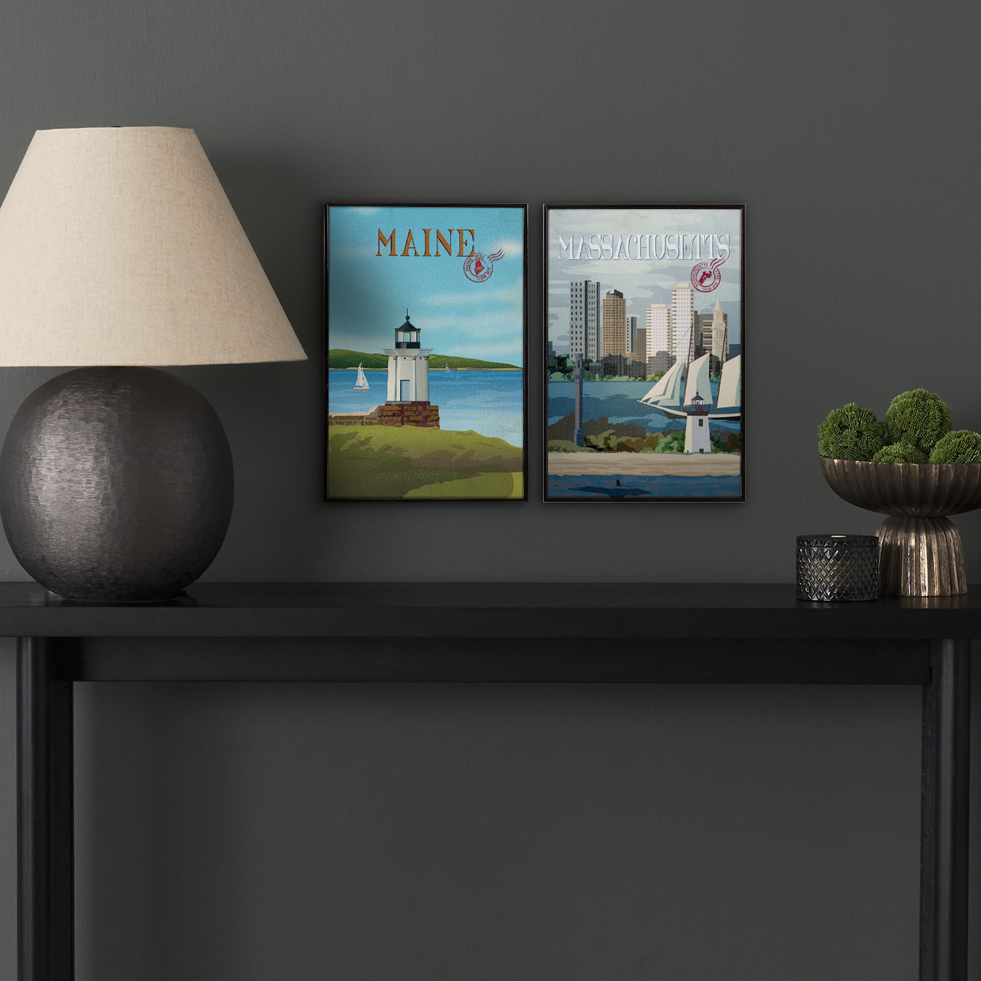 Maine GO (SM) by Mercana Studio Textured Framed Artwork Matted — in a styled room