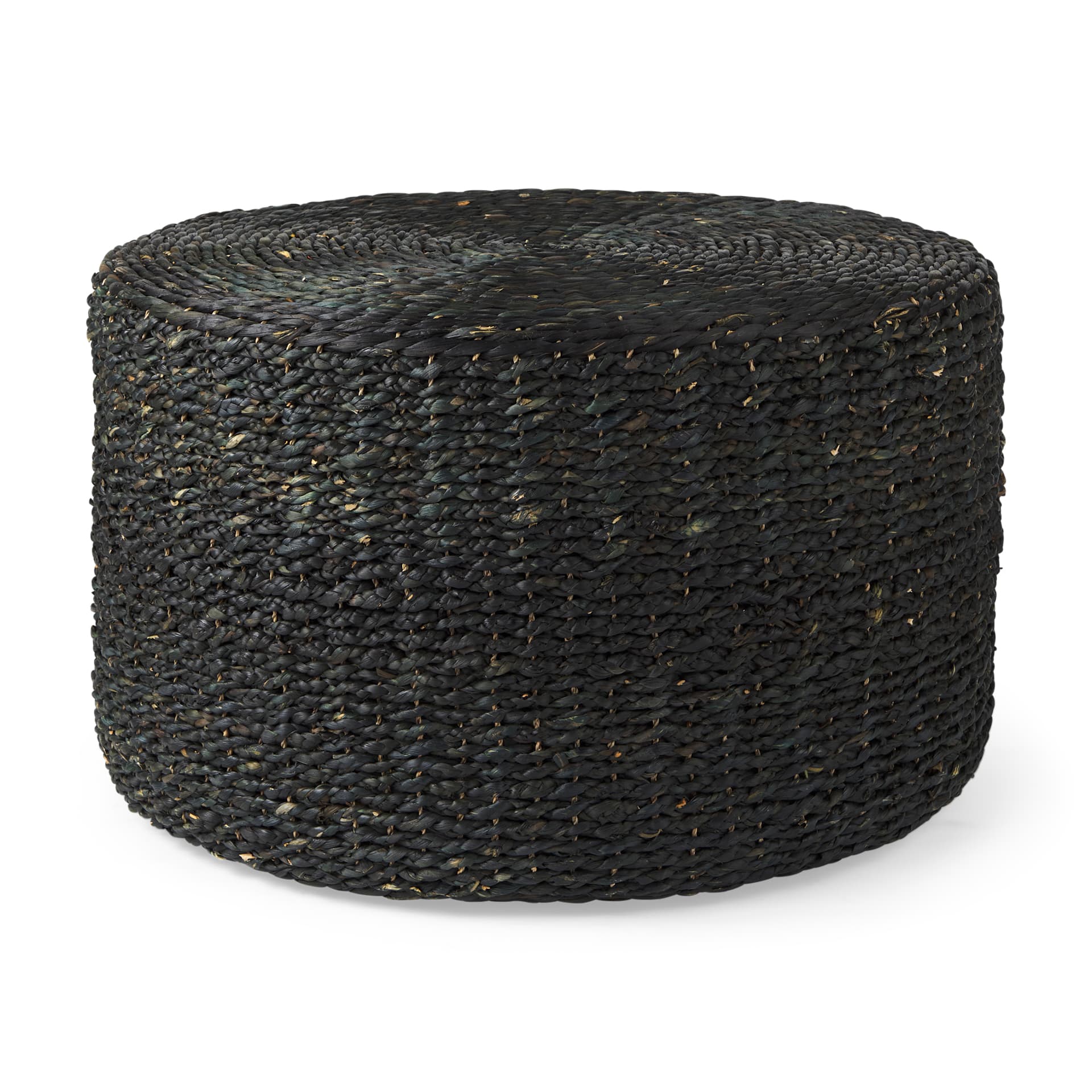 Dina 75L x 75W x 45H Black Cornhusk and Water Hyacinth Round Coffee Table Pouf — product photograph