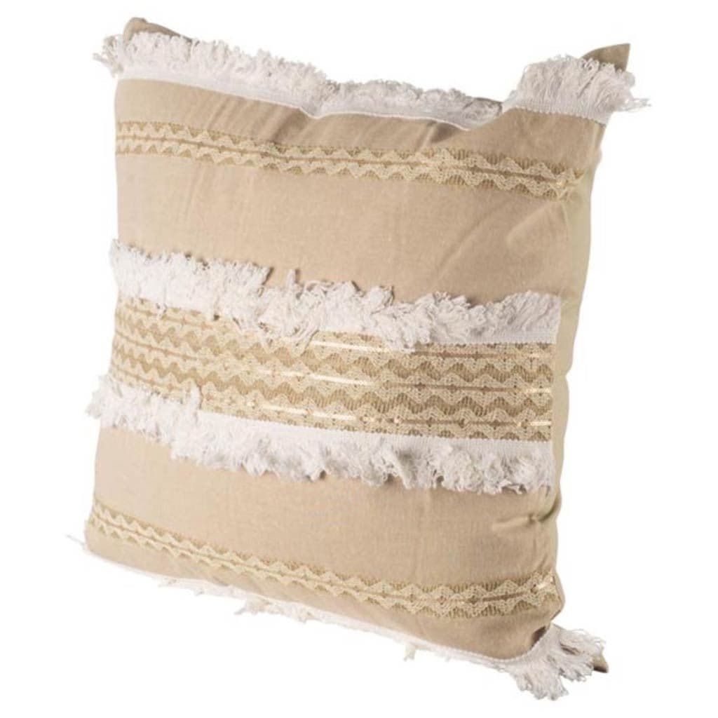 Duston 22x22 Tan and White Fringe Detail Pillow Cover — product photograph