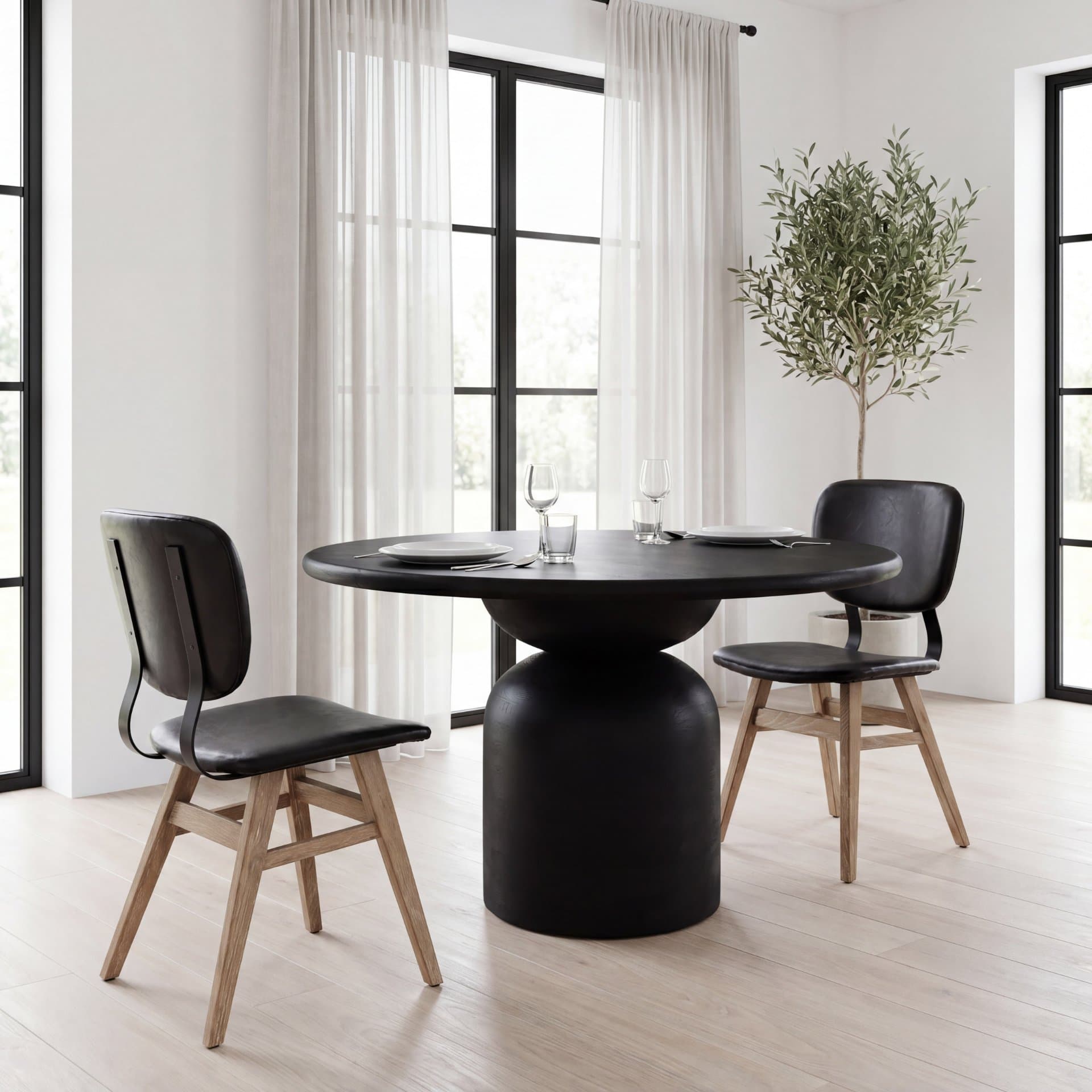 Haden Open Back Dining Side Chair | Black Faux Leather w/ Iron — product photograph