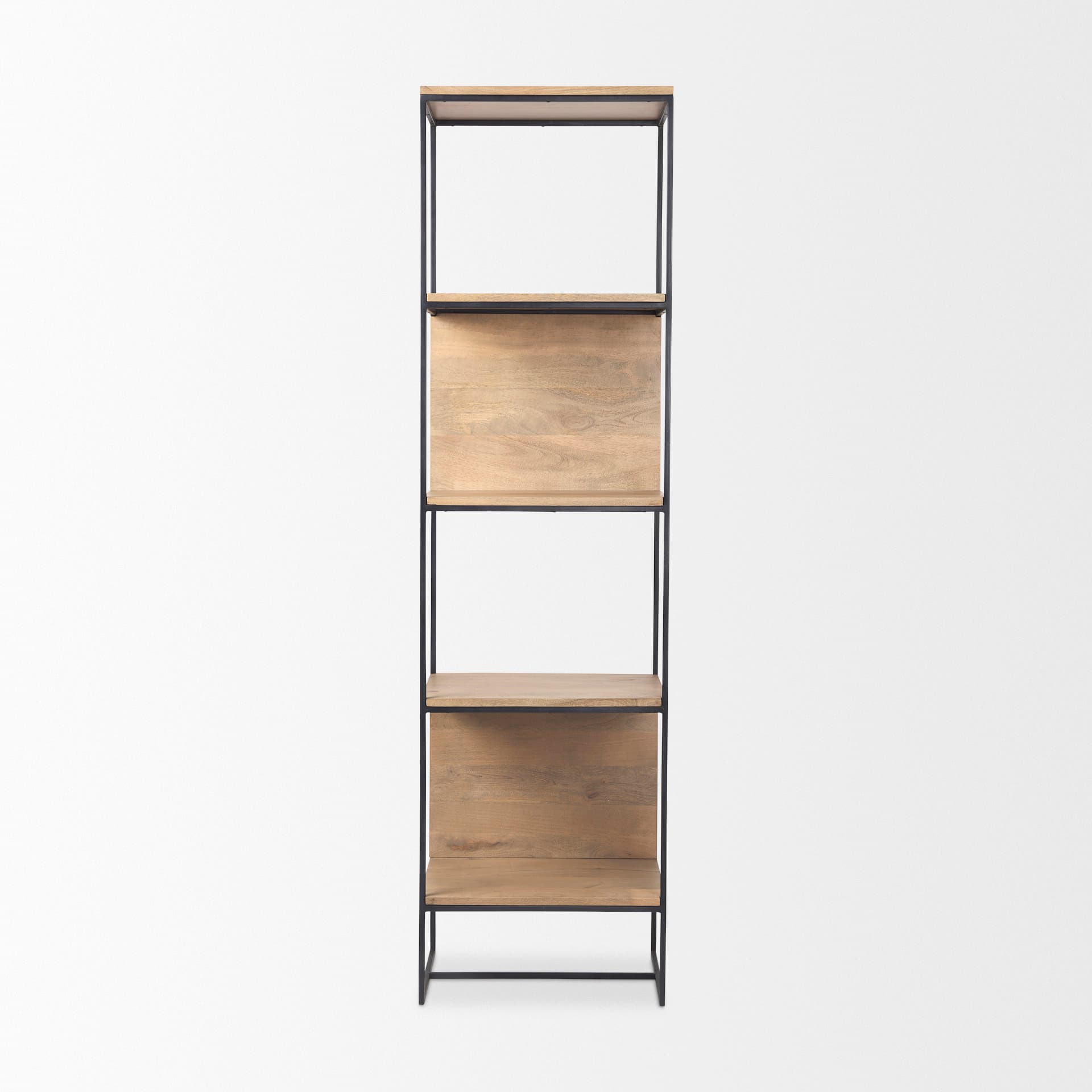 Morris 19.75 L x 15.0W x 72.5H Beige Wood W/Black Metal Frame 4-Tier Shelving Unit — product photograph