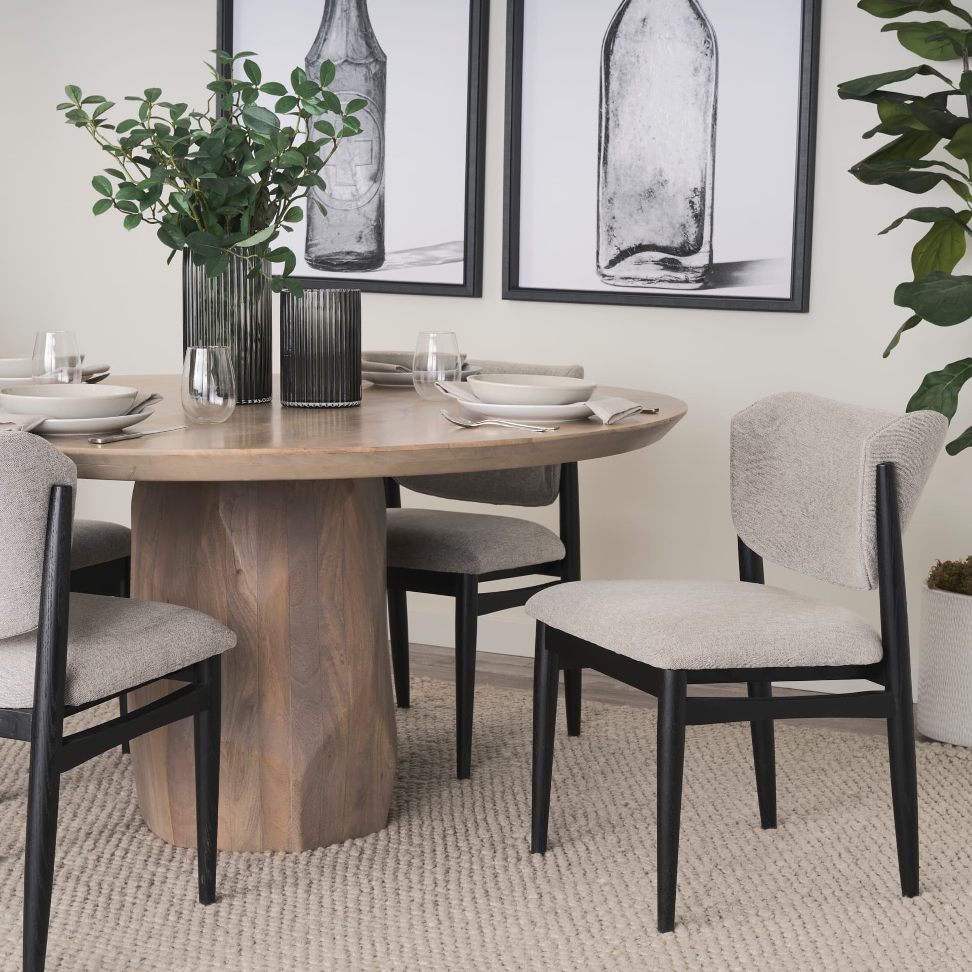 Cline Curved Back Dining Side Chair | Gray Fabric w/ Black Wood — product photograph