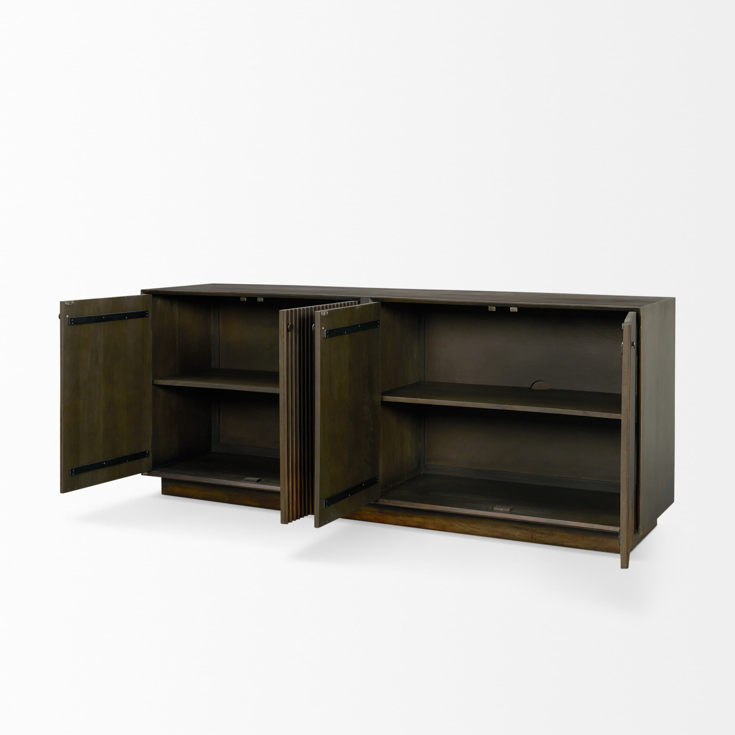 Cinder Distressed Dark Brown Wood Reeded 4-Door Closed Sideboard — product photograph