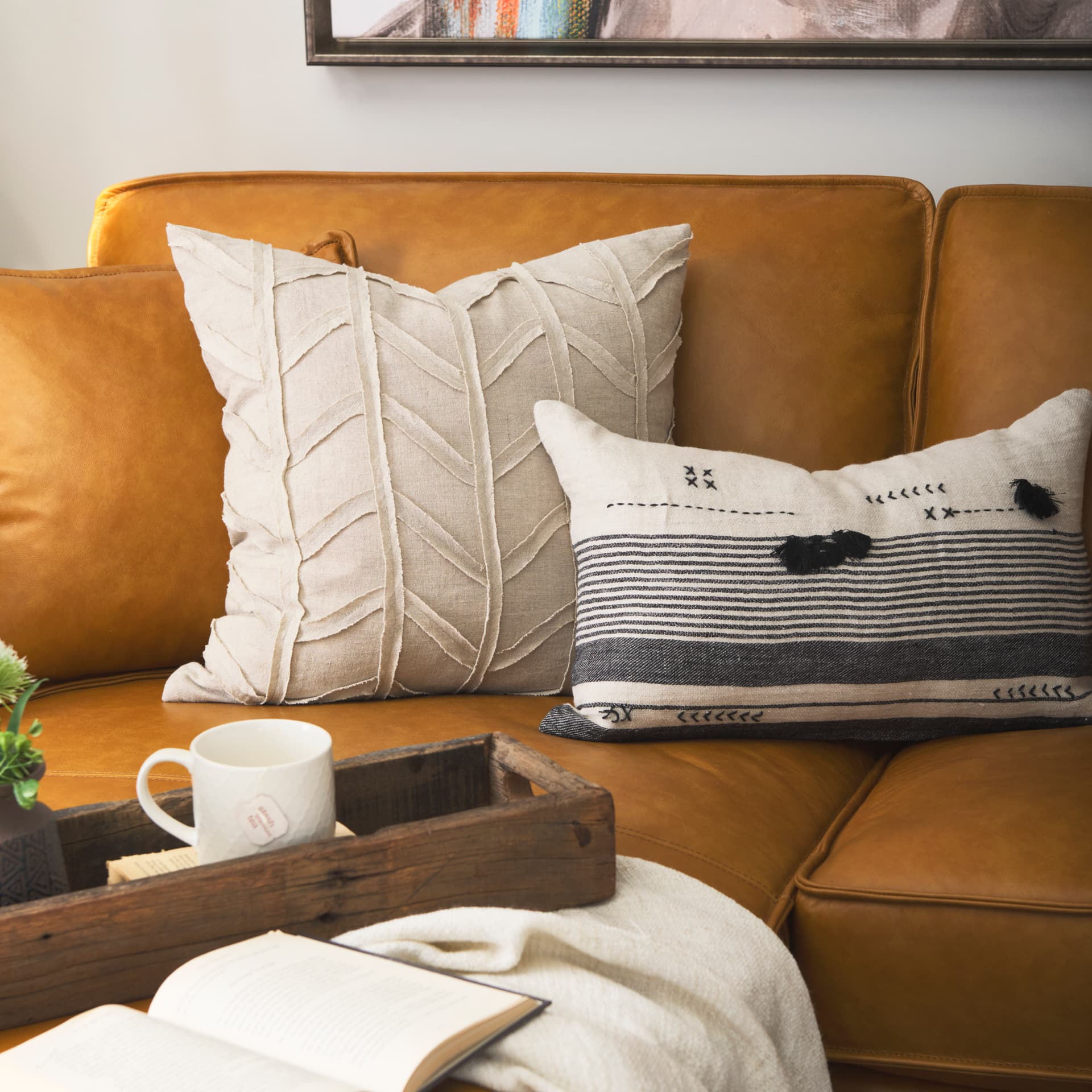 Ivivva 20x20 Beige Fabric Textured Pillow Cover — in a styled room