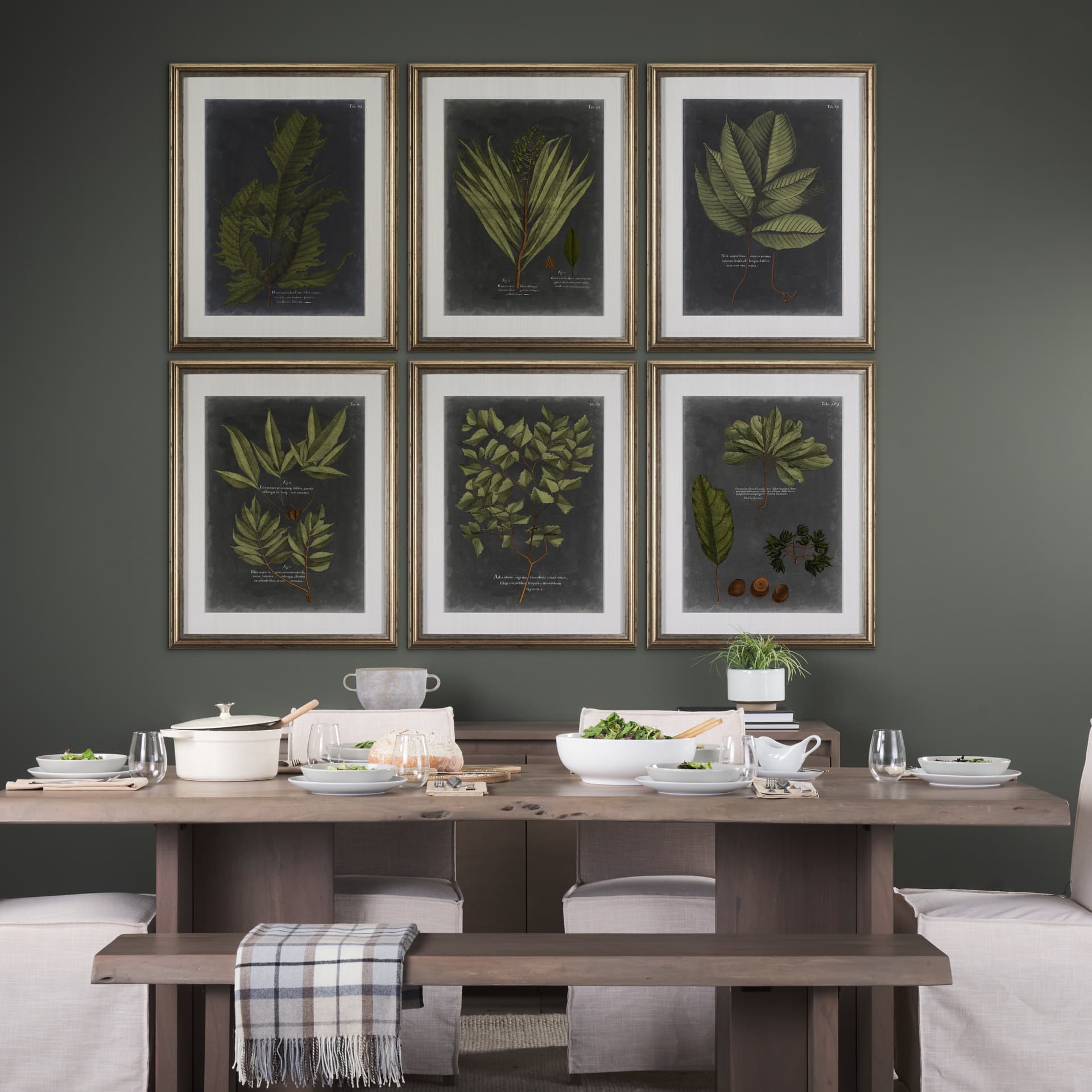 Foliage Dramatique II by Vision Studio Hand Embellished Textured Framed Art Print Matted under Glass — in a styled room