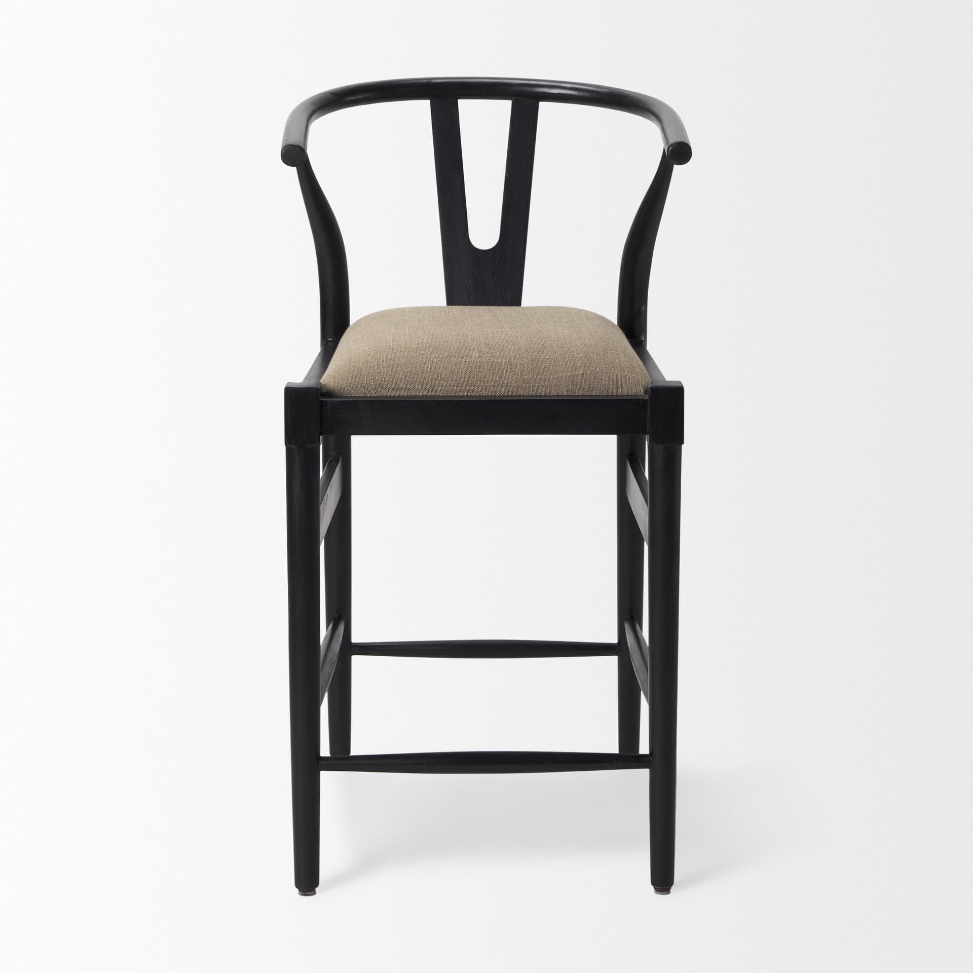 Trixie Backless 37.5in Seat Counter Stool | Beige Fabric w/ Black Wood — product photograph