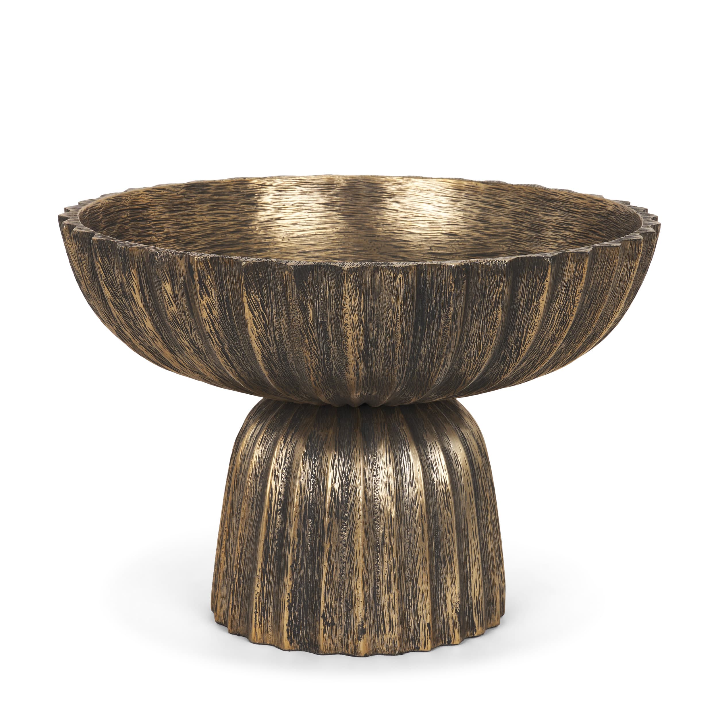 Ciaran Fluted Textured Antiqued Gold Metal Decorative Bowl — product photograph