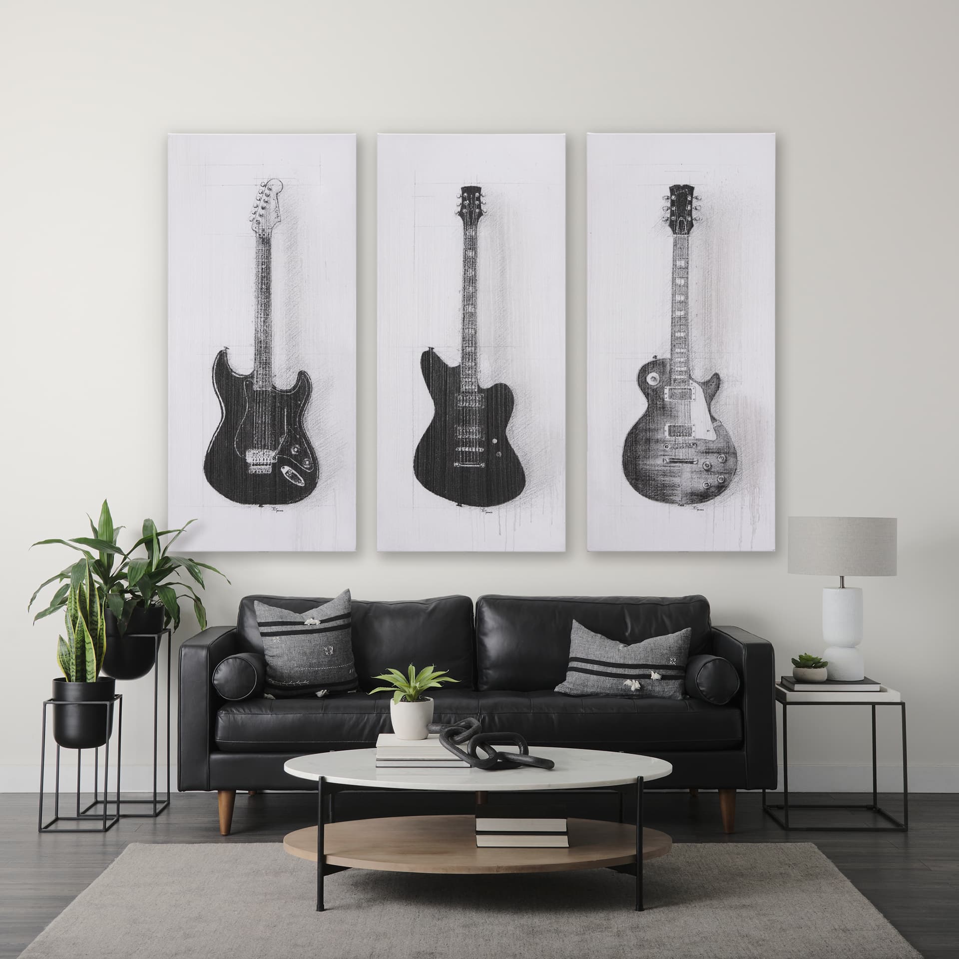 Guitar II by Mercana Studio a Hand Embellished Textured Canvas — in a styled room