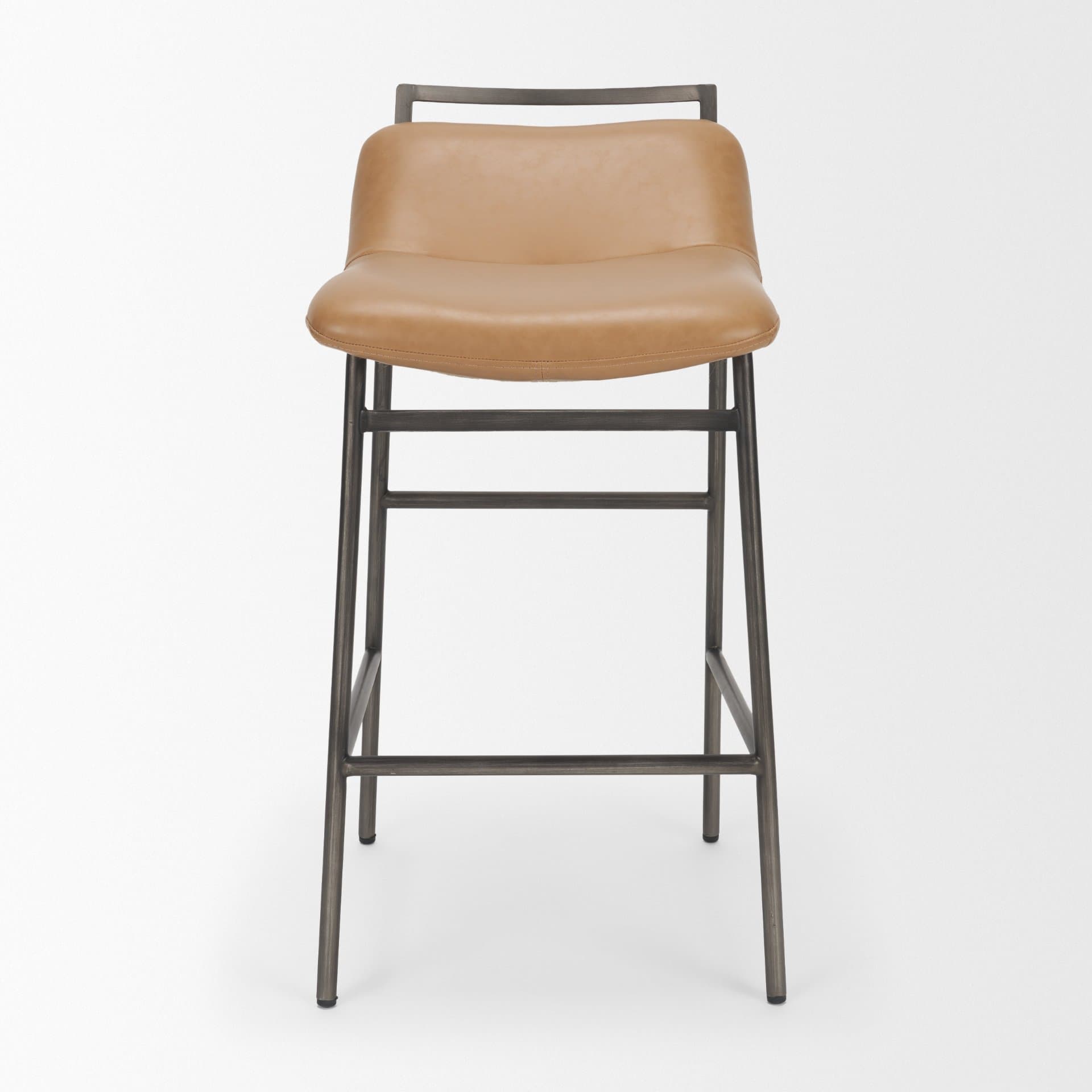 Kavalan Backless 33.5in Seat Counter Stool | Tan Leather w/ Gunmetal — product photograph