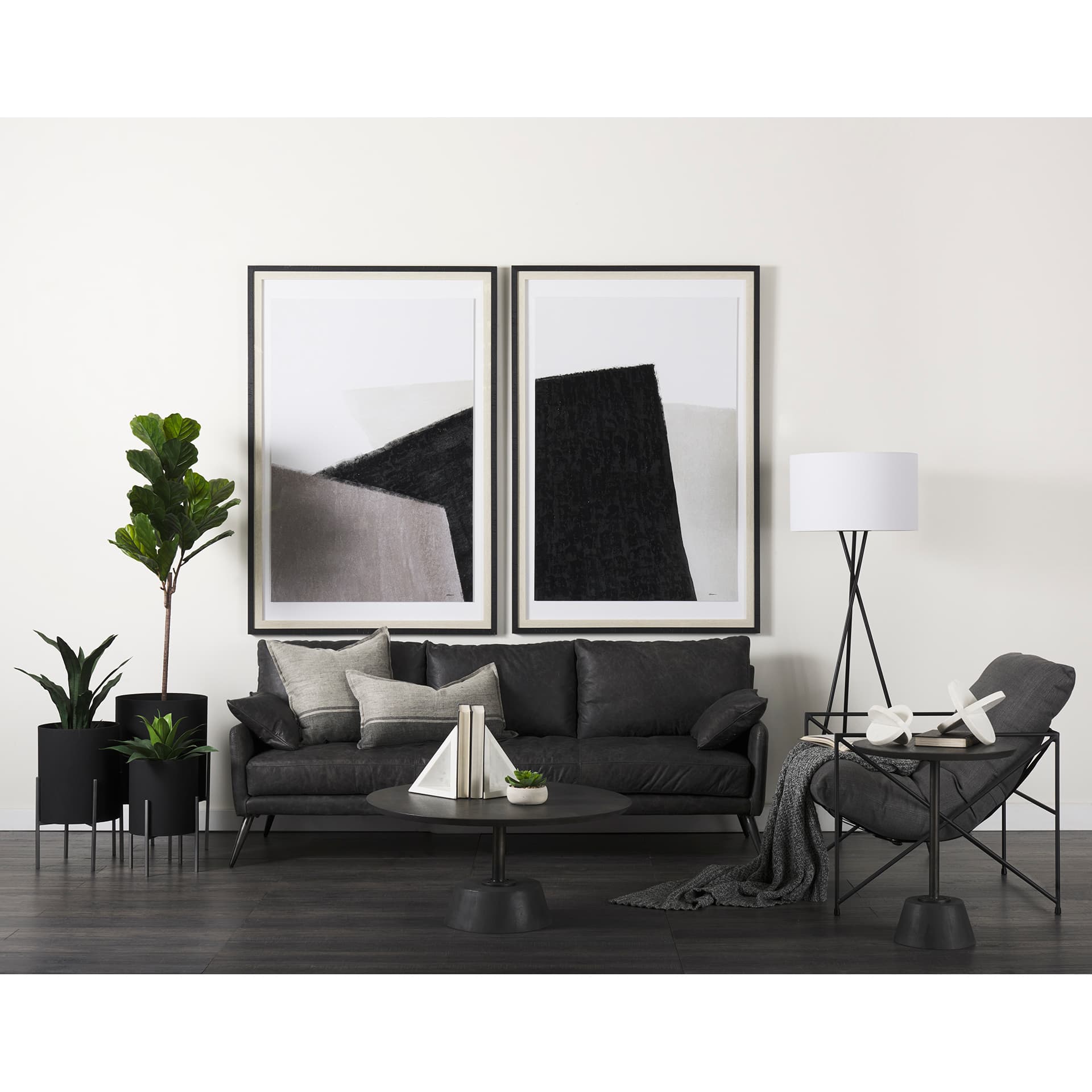 Leonidas 28.5L x 29.5W x 34.0H Grey Fabric Wrap Black Metal Frame Accent Chair — product photograph