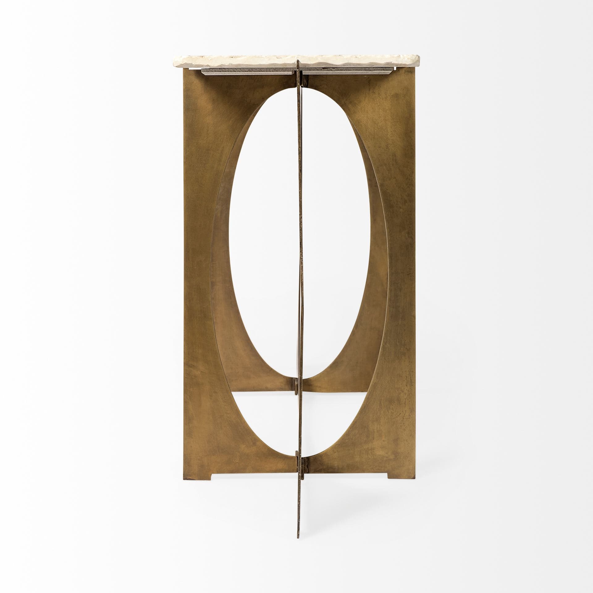 Reinhold IV 59L x 16W White Marble Top Gold Metal Base Console Table — product photograph