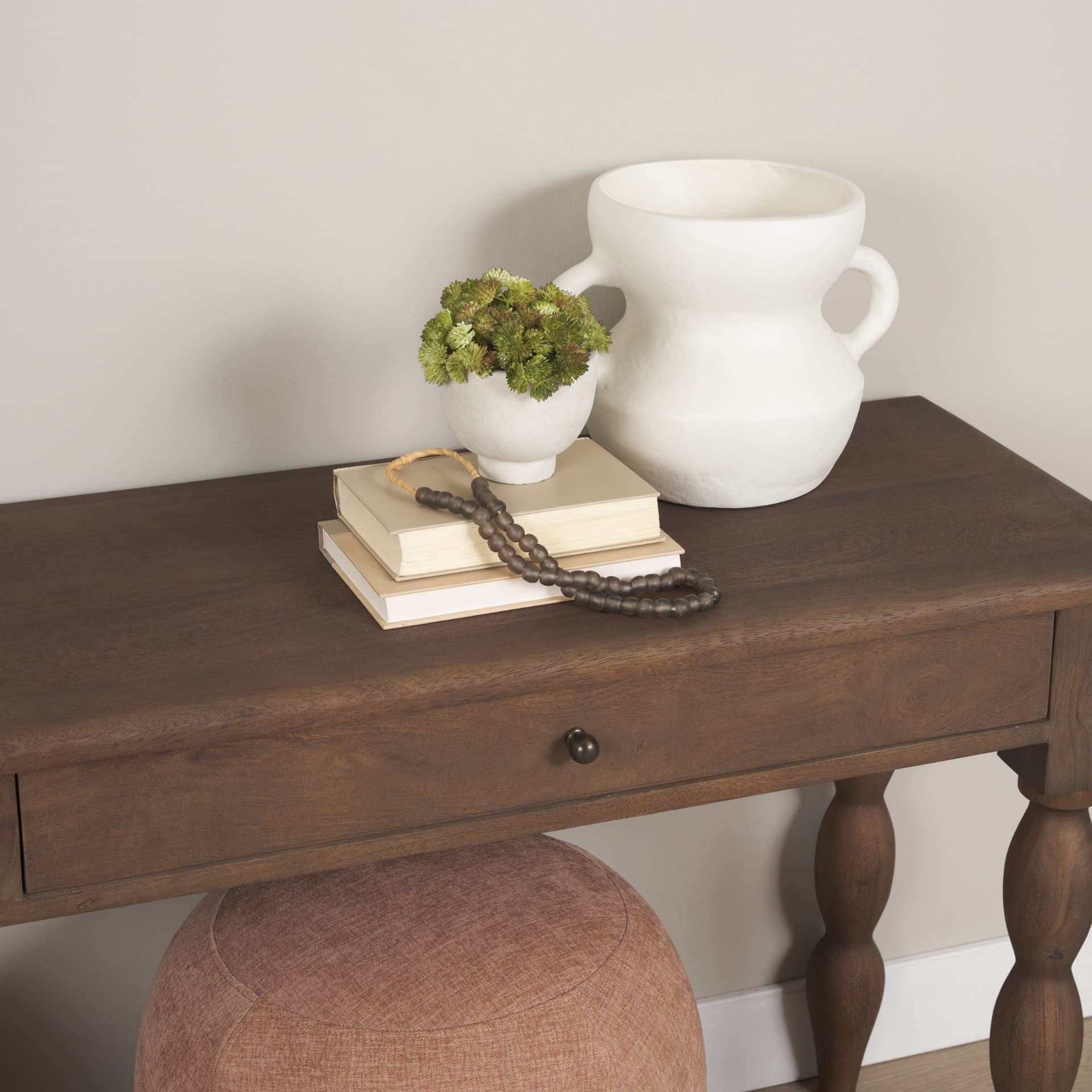 Angeline Spool Turned Console Table | Dark Brown Wood | 2 Drawers — product photograph