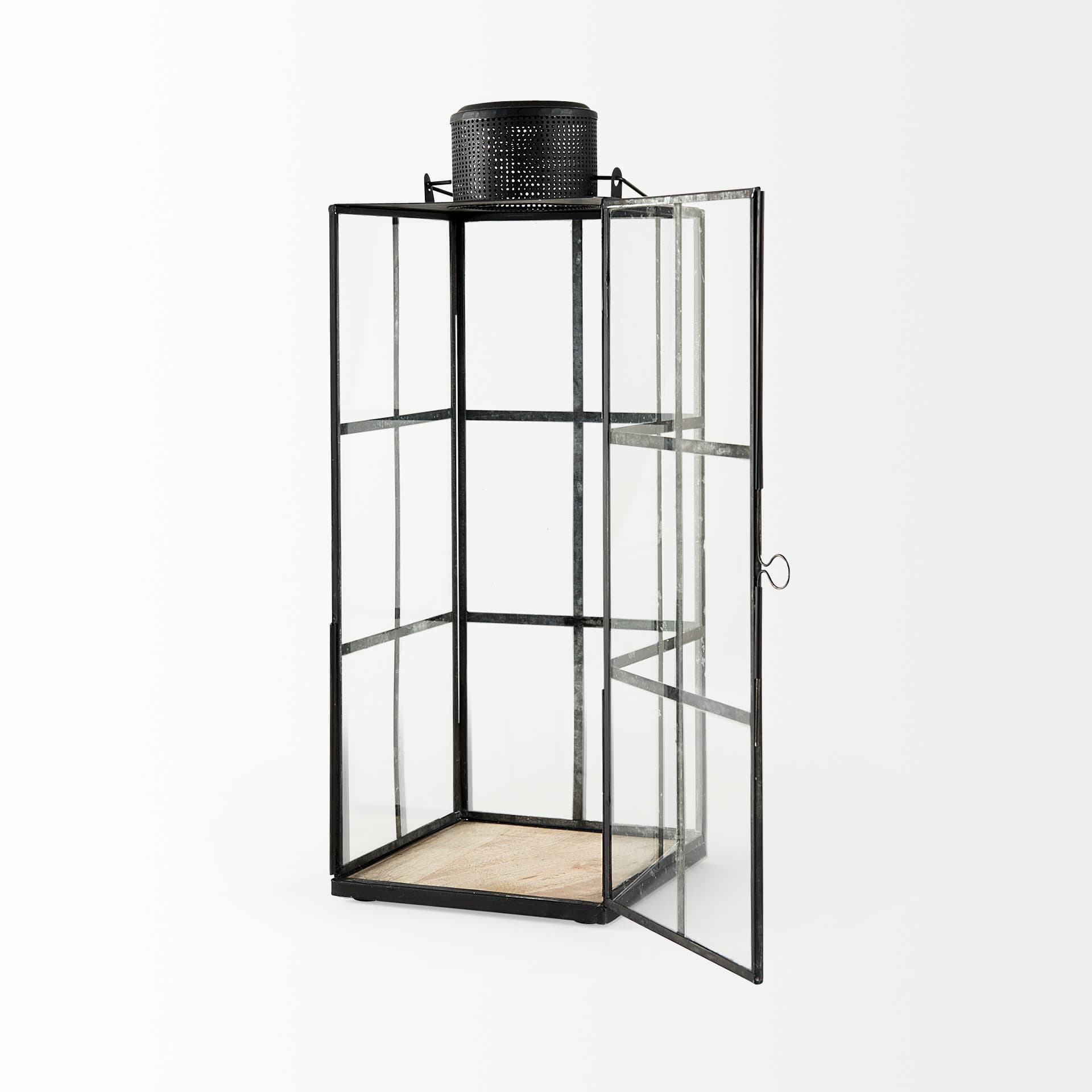 Gamfield 6.1L x 6.1W x 16.7H Large Black Metal and Glass Lantern — product photograph