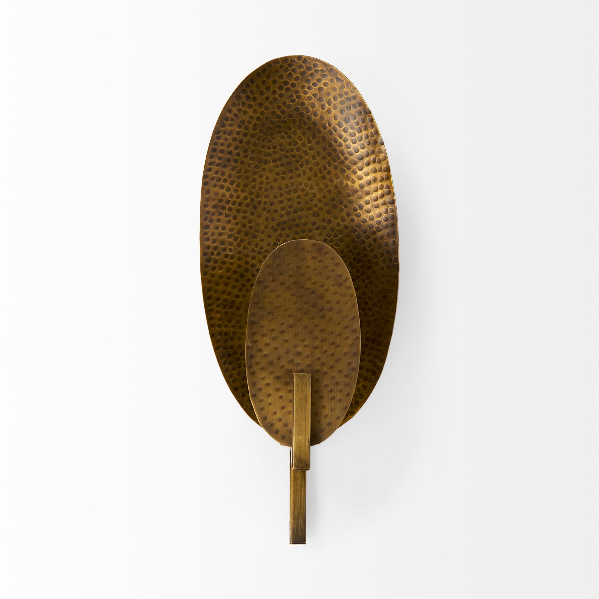 Clarence 7.0L x 5.3W x 17.0H Metal Hammered Gold Round Wall Sconce — product photograph